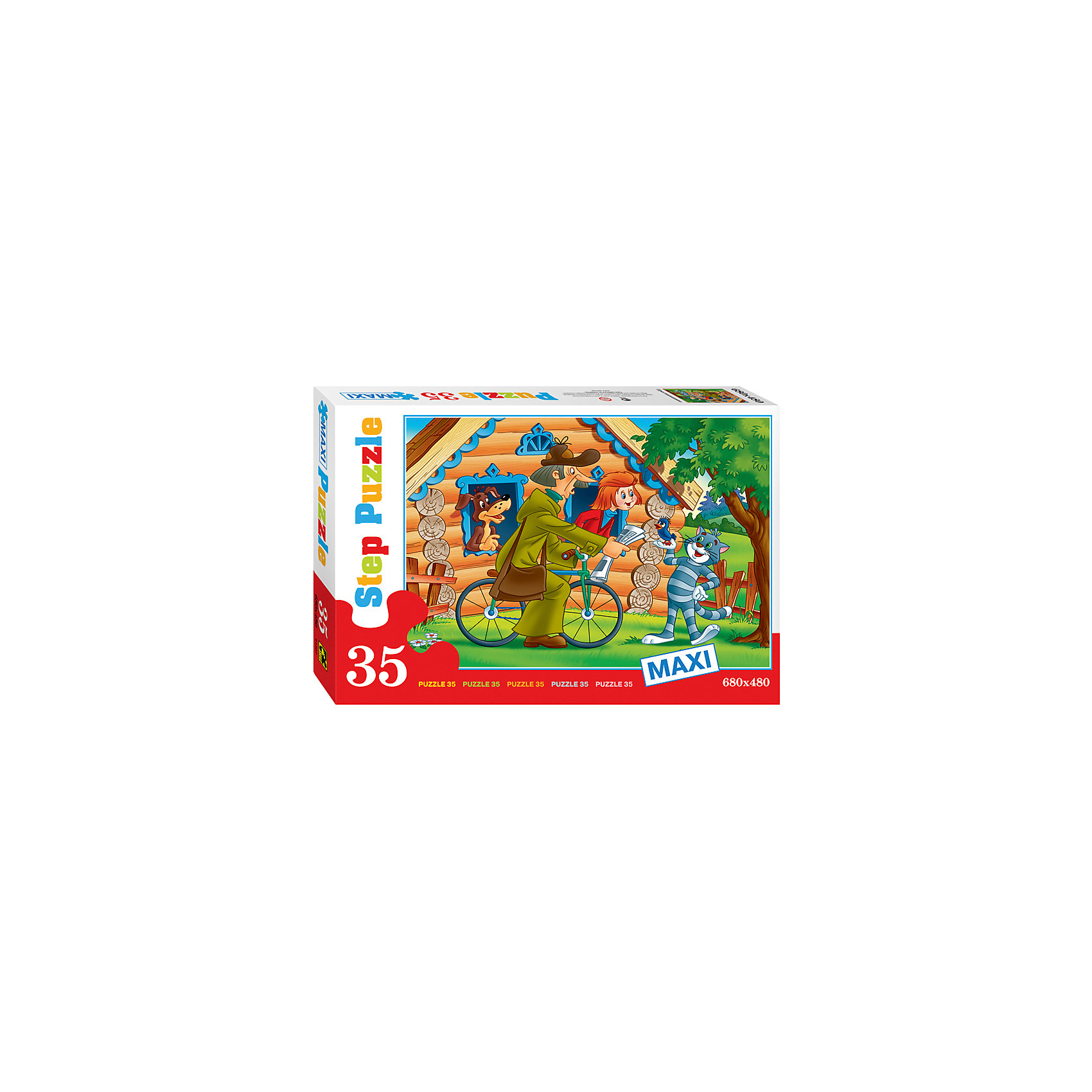 Пазл Простоквашино, 35 MAXI деталей, Step Puzzle Пазл Простоквашино, 35 MAXI деталей, Step PuzzleПазлы для малышей<br>Пазл Простоквашино, 35 MAXI деталей, Step Puzzle (Степ Пазл) – это замечательный красочный пазл с изображением любимых героев.<br>Пазл «Простоквашино» создан по мотивам популярного советского мультфильма «Трое из Простоквашино». Подарите ребенку чудесный пазл, и он будет увлеченно подбирать детали, пока не составит яркую и интересную картинку, на которой изображены любимые герои дядя Федор, кот Матроскин, пес Шарик, почтальон Печкин и галчонок Галчонок. Большие детали позволяют самостоятельно собирать картинку даже маленьким детям. Сборка пазла Простоквашино от Step Puzzle (Степ Пазл) подарит Вашему ребенку множество увлекательных вечеров и принесет пользу для развития. Координация, моторика, внимательность легко тренируются, пока ребенок увлеченно собирает пазл. Детали пазла хорошо проклеены, идеально сцепляются друг с другом, не расслаиваются.<br><br>Дополнительная информация:<br><br>- Количество деталей: 35 MAXI<br>- Размер собранной картинки: 68х48 см.<br>- Материал: высококачественный картон<br>- Упаковка: картонная коробка<br>- Размер упаковки: 27x40x6 см.<br>- Вес: 688 гр.<br><br>Пазл Простоквашино, 35 MAXI деталей, Step Puzzle (Степ Пазл) можно купить в нашем интернет-магазине.<br><br>Ширина мм: 400<br>Глубина мм: 270<br>Высота мм: 55<br>Вес г: 740<br>Возраст от месяцев: 36<br>Возраст до месяцев: 96<br>Пол: Унисекс<br>Возраст: Детский<br>Количество деталей: 35<br>SKU: 4769315