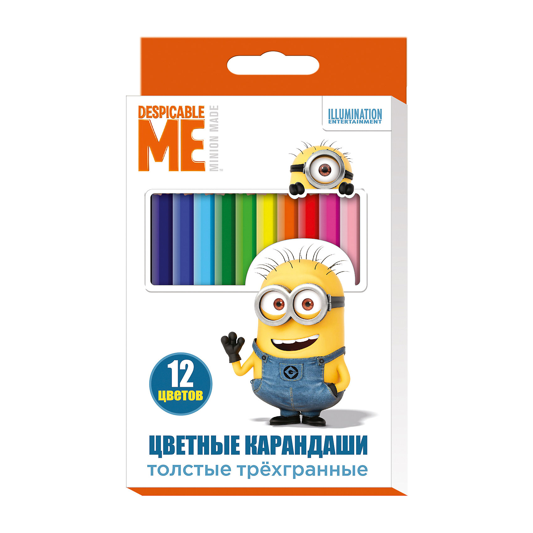 Цветные карандаши, 12 цв., Миньоны Цветные карандаши, 12 цв., МиньоныМиньоны<br>Цветные карандаши - необходимый инструмент для детского творчества и школьных занятий. Карандаши, Миньоны, идеально подходят для рисования, письма и раскрашивания. Карандаши разработаны специально для малышей: благодаря утолщенному трехгранному корпусу и<br>эргономичной форме, они особенно удобны для детской руки, поэтому ребенок может рисовать без усталости и правильно держать карандаш, формируя навыки правильного письма. Изготовлены из высококачественной древесины, легко затачиваются, имеют прочный грифель, который не ломается при заточке. Набор из 12 карандашей оформлен в нарядную картонную коробку с изображением забавного миньона из популярного мультфильма Гадкий Я.<br><br><br>Дополнительная информация:<br><br>- В комплекте: 12 карандашей.<br>- Материал: дерево, грифель.<br>- Толщина грифеля: 0,4 см.<br>- Размер одного карандаша: 17,5 х 1,1 см.<br>- Размер упаковки: 18 х 1 х 11,2 см.<br>- Вес: 137 гр.<br><br>Цветные карандаши, 12 цв., Миньоны, можно купить в нашем интернет-магазине.<br><br>Ширина мм: 180<br>Глубина мм: 112<br>Высота мм: 10<br>Вес г: 137<br>Возраст от месяцев: 36<br>Возраст до месяцев: 120<br>Пол: Унисекс<br>Возраст: Детский<br>SKU: 4774832