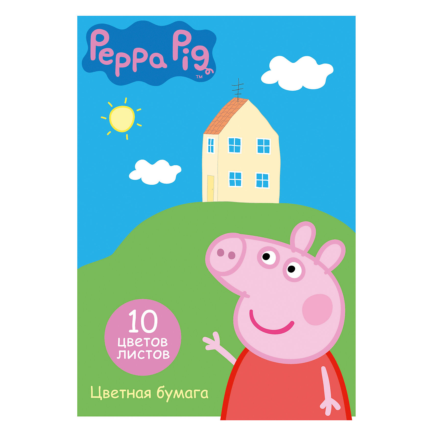 Двусторонняя цветная бумага, 10 л., 10 цв., Свинка Пеппа Двусторонняя цветная бумага, 10 л., 10 цв., Свинка ПеппаЦветная двусторонняя бумага, Свинка Пеппа - это отличный материал для детского творчества, поделок и аппликаций. В комплект входят 10 цветов (10 листов) мелованной бумаги с двусторонней печатью: желтый, оранжевый, красный, синий, зеленый, фиолетовый, коричневый,<br>черный, золотой, серебристый. Листы упакованы в картонную папку с двумя клапанами, украшенную изображением любимой героини из популярного мультсериала Свинка Пеппа. <br><br><br>Дополнительная информация:<br><br>- В комплекте: 10 листов цветной бумаги (10 цветов).<br>- Материал: бумага, мелованный картон.<br>- Формат: А4.<br>- Размер упаковки: 29,5 х 0,2 х 20,6 см.<br>- Вес: 81 гр.<br><br>Двустороннюю цветную бумагу, 10 л., 10 цв., Свинка Пеппа, можно купить в нашем интернет-магазине.<br><br>Ширина мм: 295<br>Глубина мм: 206<br>Высота мм: 2<br>Вес г: 81<br>Возраст от месяцев: 36<br>Возраст до месяцев: 120<br>Пол: Унисекс<br>Возраст: Детский<br>SKU: 4774846