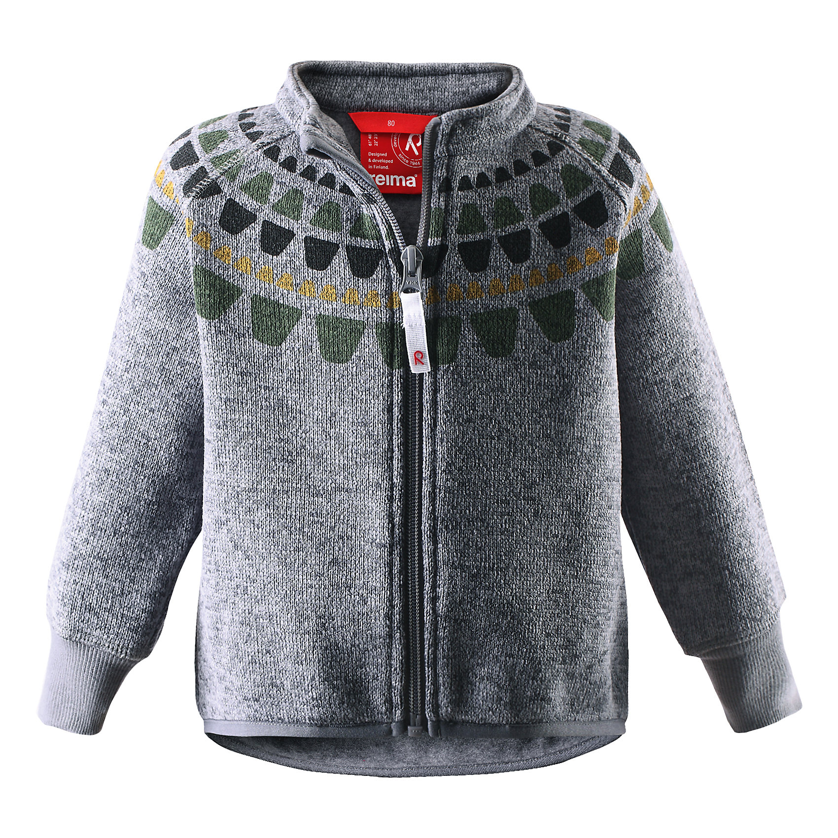 Толстовка флисовая Ornament Reima Толстовка флисовая Ornament ReimaОдежда<br>Толстовка флисовая Reima<br>Флисовая куртка для малышей. Мягкий меланжевый флисовый трикотаж: выглядит, как обычный свитер, и обладает всеми преимуществами флисаБыстро сохнет и сохраняет тепло. Эластичные манжеты. Удлиненный подол сзади. Молния по всей длине с защитой подбородка. Декоративный принт.<br>Уход:<br>Стирать по отдельности, вывернув наизнанку. Застегнуть молнии. Стирать моющим средством, не содержащим отбеливающие вещества. Полоскать без специального средства. Сушить при низкой температуре.<br>Состав:<br>100% Полиэстер<br><br>Ширина мм: 356<br>Глубина мм: 10<br>Высота мм: 245<br>Вес г: 519<br>Цвет: серый<br>Возраст от месяцев: 24<br>Возраст до месяцев: 36<br>Пол: Мужской<br>Возраст: Детский<br>Размер: 98,68,74,80,86,92<br>SKU: 4778933