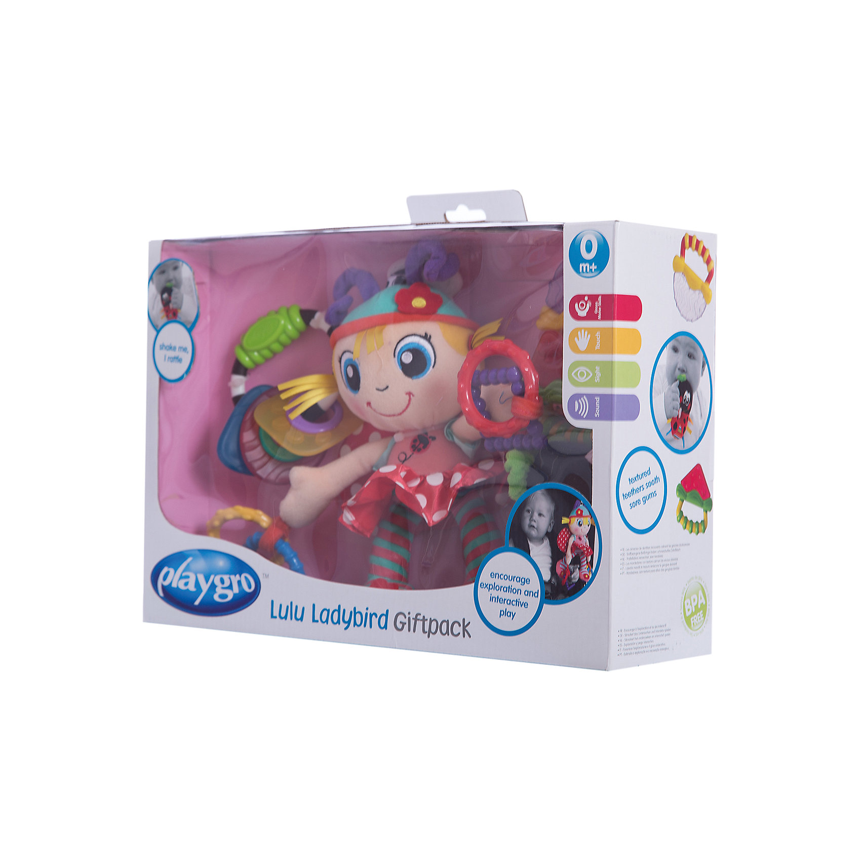 Игровой набор Божья коровка, Playgro Игровой набор Божья коровка, PlaygroПодвески<br>Игровой набор Божья коровка станет отличным подарком для новорожденного. В комплект входят мягкие водяные прорезыватели, созданные специально для того, чтобы ребенок их грыз и массажировал десны. Погремушка Божья коровка выполнена из ткани мягкой фактуры, если ее потрясти, она зазвенит. Подвеску с игрушками можно закрепить в кроватку или коляску, и она обязательно будет привлекать внимание малыша.<br><br>Дополнительная информация:<br><br>- Возраст: от 0 до 12 месяцев <br>- В комплекте: два охлаждающих прорезывателя, игрушка-погремушка, цепочка-прорезыватель<br>- Материал: текстиль, пластик<br>- Размер упаковки: 33х10х24 см<br>- Вес: 0.6 кг<br><br>Игровой набор Божья коровка, Playgro можно купить в нашем интернет-магазине.<br><br>Ширина мм: 335<br>Глубина мм: 240<br>Высота мм: 105<br>Вес г: 600<br>Возраст от месяцев: 0<br>Возраст до месяцев: 12<br>Пол: Женский<br>Возраст: Детский<br>SKU: 4779545