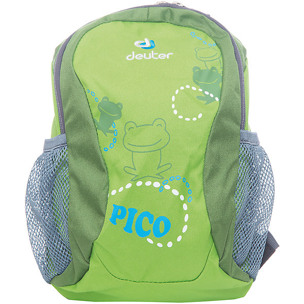 Deuter Рюкзак детский Pico, зеленый Deuter Рюкзак детский Pico, зеленыйДорожные сумки и чемоданы<br>Рюкзак Pico, зеленый, Deuter (Дойтер)<br><br>Характеристики:<br><br>• регулируемые лямки <br>• нагрудный ремень<br>• удобная ручка<br>• мягкая спинка<br>• два сетчатых боковых кармана<br>• количество отделений: 1<br>• тип застежки: молния<br>• размер: 28х19х12 см<br>• вес: 200 грамм<br>• материал: нейлон<br>• объем: 5 л<br>• цвет: зеленый<br>• рисунок: лягушка<br><br>Детский рюкзак Pico станет незаменимым помощником ребенка во время прогулок. Рюкзак имеет одно вместительное отделение на молнии и 2 сетчатых кармана по бокам. Боковые карманы оснащены плотной резинкой, благодаря которой вещи сохранятся при перемещении рюкзака. Широкие регулируемые ремни и нагрудный ремень в сочетании с мягкой спинкой обеспечат удобство и правильное распределение нагрузки на спину. Небольшая ручка позволит носить рюкзак в руке при необходимости. Рюкзаку Pico вы смело можете доверить вещи малыша!<br><br>Рюкзак Pico, зеленый, Deuter (Дойтер) вы можете купить в нашем интернет-магазине.<br><br>Ширина мм: 120<br>Глубина мм: 190<br>Высота мм: 280<br>Вес г: 200<br>Возраст от месяцев: 24<br>Возраст до месяцев: 84<br>Пол: Унисекс<br>Возраст: Детский<br>SKU: 4782513