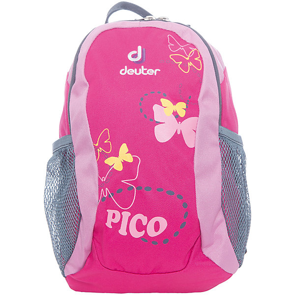 Deuter Рюкзак детский Pico, розовый Deuter Рюкзак детский Pico, розовыйДорожные сумки и чемоданы<br>Рюкзак Pico, розовый, Deuter (Дойтер)<br><br>Характеристики:<br><br>• регулируемые лямки <br>• нагрудный ремень<br>• удобная ручка<br>• мягкая спинка<br>• два сетчатых боковых кармана<br>• количество отделений: 1<br>• тип застежки: молния<br>• размер: 28х19х12 см<br>• вес: 200 грамм<br>• материал: нейлон<br>• объем: 5 л<br>• цвет: розовый<br>• рисунок: бабочки<br><br>Детский рюкзак Pico станет незаменимым помощником ребенка во время прогулок. Рюкзак имеет одно вместительное отделение на молнии и 2 сетчатых кармана по бокам. Боковые карманы оснащены плотной резинкой, благодаря которой вещи сохранятся при перемещении рюкзака. Широкие регулируемые ремни и нагрудный ремень в сочетании с мягкой спинкой обеспечат удобство и правильное распределение нагрузки на спину. Небольшая ручка позволит носить рюкзак в руке при необходимости. Рюкзаку Pico вы смело можете доверить вещи малыша!<br><br>Рюкзак Pico, розовый, Deuter (Дойтер) вы можете купить в нашем интернет-магазине.<br><br>Ширина мм: 120<br>Глубина мм: 190<br>Высота мм: 280<br>Вес г: 200<br>Возраст от месяцев: 24<br>Возраст до месяцев: 84<br>Пол: Женский<br>Возраст: Детский<br>SKU: 4782515