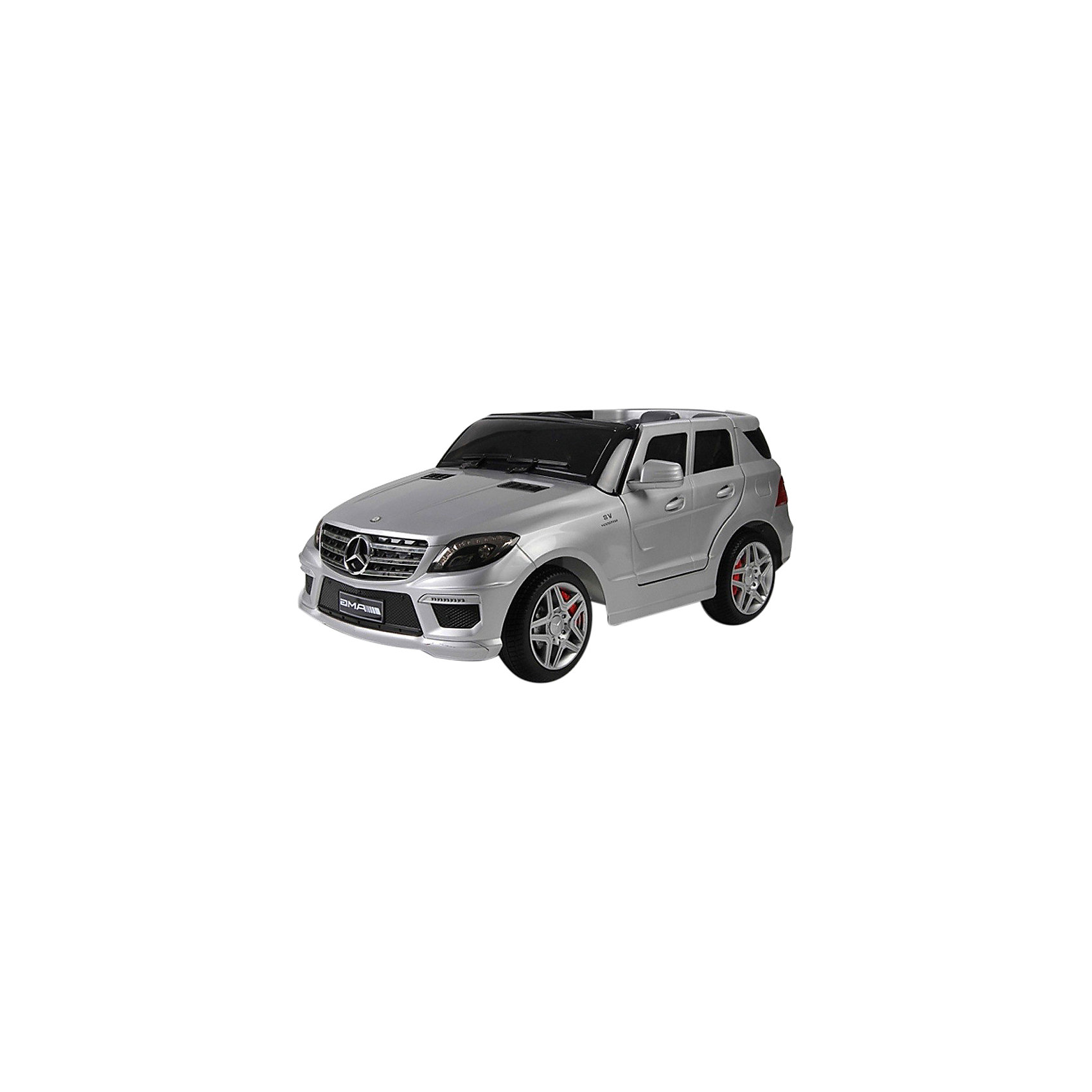 Машина MERCEDES ML63 AMG, KEEP TOP, серебристый Машина MERCEDES ML63 AMG, KEEP TOP, серебристыйЭлектромобили<br>Характеристики:<br><br>• Предназначение: для подвижных игр<br>• Пол: универсальный<br>• Цвет: черный, серебристый<br>• Материал: пластик<br>• Количество посадочных мест: 1<br>• Количество колес: 4 шт.<br>• Тип колес: пластиковые<br>• Батареи: аккумуляторные, 1 шт.<br>• Мотор-редукторы: 2 шт.<br>• Скорость: 2 скорости вперед, 1 скорость назад<br>• Максимальная нагрузка: 30 кг<br>• Световые и звуковые эффекты, громкость звука регулируется<br>• Имеется пульт дистанционного управления, расстояние действия до 30 м.<br>• Время зарядки: до 8 часов<br>• Длительность работы от аккумуляторов: до 80 минут<br>• Максимальная скорость: до 7 км/ч<br>• Размер: 1 м 24 см*65*51 см<br>• Вес: 17 кг<br><br>MERCEDES ML63 AMG, KEEP TOP, серебристый является реалистичной копией знаменитой марки машины, выполнен из качественного и ударопрочного пластика, оснащен 4-мя колесами, которые обеспечивают плавный ход по любой поверхности. Электромобиль имеет два способа управления: дистанционное и из кабины при помощи педали газа. Машина оснащена открывающимися дверями, у нее предусмотрены зеркала заднего вида. Автомобиль предназначен для катания одного ребенка, максимально допустимая нагрузка не более 30 кг. Длительность работы без подзарядки составляет до 80 минут. MERCEDES ML63 AMG, KEEP TOP, серебристый относится к классу детских автомобилей повышенной безопасности и комфортности. Внутри кабины имеются ремни безопасности и разъем для подключения mp3-плеера. <br><br>MERCEDES ML63 AMG, KEEP TOP, серебристый можно купить в нашем интернет-магазине.<br><br>Подробнее:<br>Для детей в возрасте: от 3 и до 8 лет<br>Номер товара: 4785574<br>Страна производитель: Китай<br><br>Ширина мм: 1240<br>Глубина мм: 650<br>Высота мм: 510<br>Вес г: 27000<br>Возраст от месяцев: 36<br>Возраст до месяцев: 96<br>Пол: Унисекс<br>Возраст: Детский<br>SKU: 4785574