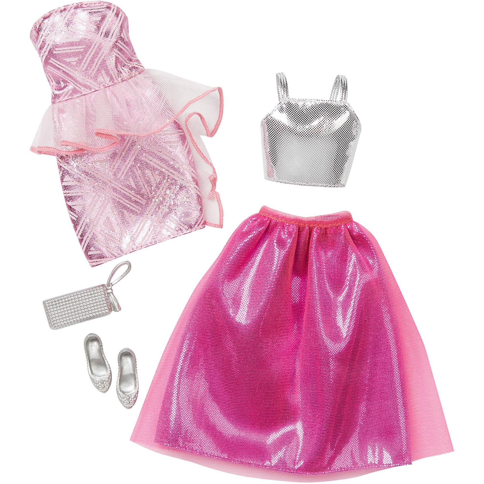 Набор модной одежды, Barbie Набор модной одежды, BarbieBarbie<br>Набор одежды для куклы Barbie (Барби) - отличный вариант подарка для любительницы этих кукол. В набор входят два сочетающихся между собой комплекта одежды (всего 4 предмета) по мотивам реальных модных тенденций, пара туфель и элегантная сумочка. Предметы из разных комплектов можно комбинировать, создавая новые шикарные образы для любимой куклы.<br>Такие игрушки помогают развить мелкую моторику, логическое мышление и воображение ребенка. Эта игрушка выполнена из текстиля и высококачественного прочного пластика, безопасного для детей, отлично детализирована.<br><br>Дополнительная информация:<br><br>комплектация: два комплекта одежды (всего 4 предмета), пара туфель и сумочка; <br>цвет: разноцветный;<br>материал: пластик, текстиль;<br>размер упаковки: 27,5 х 2,5 х 25,5 см;<br>кукла продается отдельно!<br><br>Набор модной одежды, Barbie от компании Mattel можно купить в нашем магазине.<br><br>Ширина мм: 283<br>Глубина мм: 253<br>Высота мм: 27<br>Вес г: 114<br>Возраст от месяцев: 36<br>Возраст до месяцев: 8<br>Пол: Женский<br>Возраст: Детский<br>SKU: 4791077