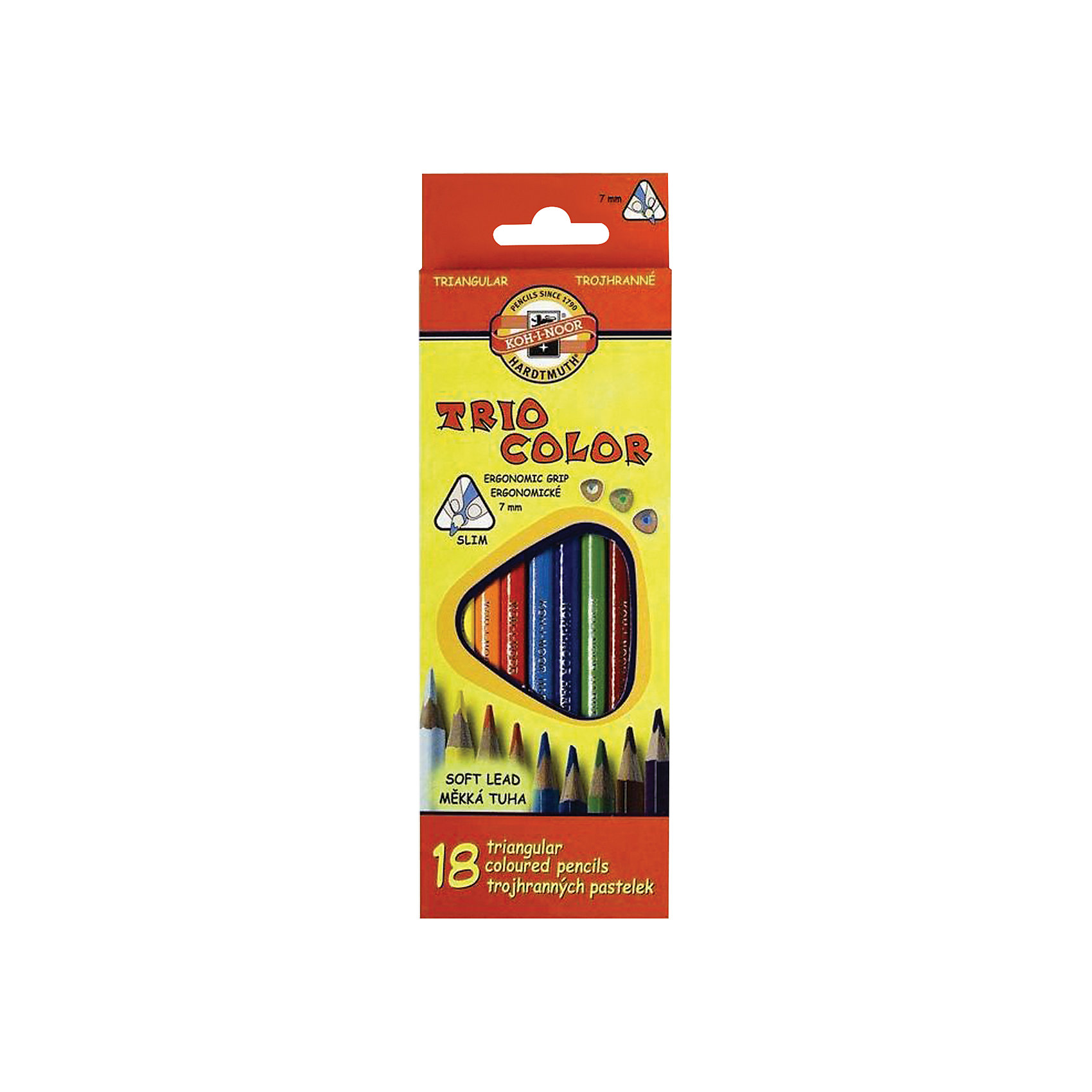 Цветные карандаши Triocolor, 18 цв., KOH-I-NOOR Цветные карандаши Triocolor, 18 цв., KOH-I-NOORТрехгранная форма корпуса карандаша позволяет снизить усталость при рисовании и письме, развивает мелкую моторику пальцев, что особенно важно для детей младшего школьного возраста. Карандаши имеют прочный неломающийся грифель, не требующий сильного нажатия.<br>Цветные заточенные карандаши изготовлены из экологически чистых материалов высшего качества. <br><br>Дополнительная информация:<br><br>- 18 цветов. <br>- Высокосортная древесина. <br>- Заточенные.<br>- Трехгранная форма корпуса. <br>- Диаметр грифеля - 3,2 мм. <br>- Размер упаковки: 1,9х21х7,3 см.<br>- Вес в упаковке: 100 г.<br><br>Цветные карандаши Triocolor KOH-I-NOOR можно купить в нашем магазине.<br><br>Ширина мм: 19<br>Глубина мм: 210<br>Высота мм: 73<br>Вес г: 100<br>Возраст от месяцев: 72<br>Возраст до месяцев: 2147483647<br>Пол: Унисекс<br>Возраст: Детский<br>SKU: 4792674