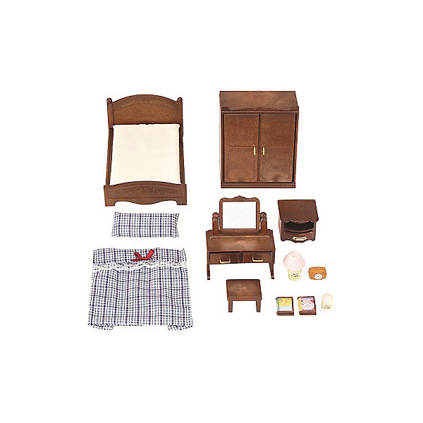 Набор Спальня Sylvanian Families, коричневый Набор Спальня Sylvanian Families, коричневыйSylvanian Families<br>Классический набор «Спальня « от Silvanian Families (Сильваниас Фэмилиес) поможет обустроить спальную комнату в домике лесных зверушек. Для этого в комплекте есть все необходимое.<br><br>В него, помимо, полутораспальной кровати и тумбочки входит еще множество других интересных предметов для обустройства уютной спальни.<br>В двустворчатый платяной шкаф можно сложить одежду, а туалетный столик с зеркалом и двумя выдвижными ящиками подойдет для хранения мелочей. <br><br>Высокое качество и внимание к деталям каждого элемента набора, является отличительной чертой всех игрушек из доброго мира Sylvanian Families.<br><br>В комплект входит: <br> кровать с постельными принадлежностями<br>шкаф<br>туалетный столик<br>тумбочка<br>аксессуары<br><br>Материал: текстиль, ПВХ с полимерным наполнением, пластмасса.<br><br>Дополнительная информация:<br>Размер упаковки: 30x15x8 см<br><br>Ширина мм: 306<br>Глубина мм: 171<br>Высота мм: 65<br>Вес г: 337<br>Возраст от месяцев: 36<br>Возраст до месяцев: 72<br>Пол: Женский<br>Возраст: Детский<br>SKU: 4797218