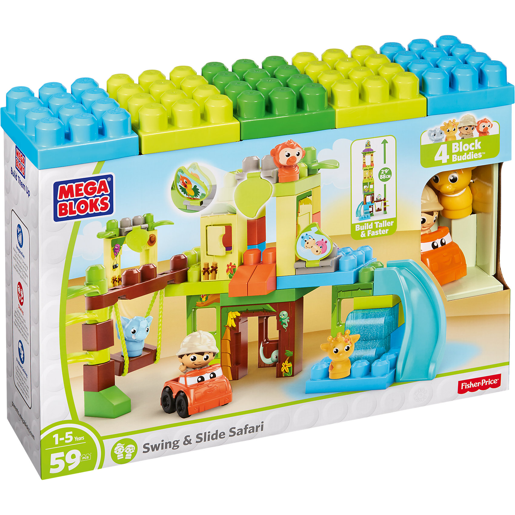Игровой набор - конструктор Приключения в джунглях, MEGA BLOKS Игровой набор - конструктор Приключения в джунглях, MEGA BLOKSПластмассовые конструкторы<br>Игровой набор - конструктор Приключения в джунглях, MEGA BLOKS<br>С игровым набором – конструктором Приключения в джунглях от MEGA BLOKS (Мега блокс) ваш ребенок окунется в приключения дикой жизни в джунглях. С новыми конструкциями качелей и горки можно построить большую игровую площадку где маленький исследователь сможет играть со слоненком, жирафиком и обезьянкой целый день напролет! На блоках изображены многие другие животные с которыми можно тоже играть. Можно перестроить площадку и построить настоящие джунгли! Детали конструктора созданы специально для маленьких ручек и его яркие, разноцветные блоки понравятся малышу. В набор входят: Маленький исследователь, три фигурки животных, машинка на колесиках, качели, горка, блики с деревьями, окна и двери, которые открываются.<br>Дополнительная информация:<br>- В комплекте: 59 деталей. <br>- Материал: высококачественная пластмасса<br>- Вес: 1 кг.<br><br>Игровой набор - конструктор Приключения в джунглях, MEGA BLOKS (Мега блокс) можно купить в нашем интернет-магазине.<br>Подробнее:<br>Для детей в возрасте: от 12 месяцев до 5 лет<br>Номер товара: 4797467<br>Страна производитель: Канада<br><br>Ширина мм: 482<br>Глубина мм: 337<br>Высота мм: 132<br>Вес г: 1629<br>Возраст от месяцев: 12<br>Возраст до месяцев: 48<br>Пол: Унисекс<br>Возраст: Детский<br>SKU: 4797467