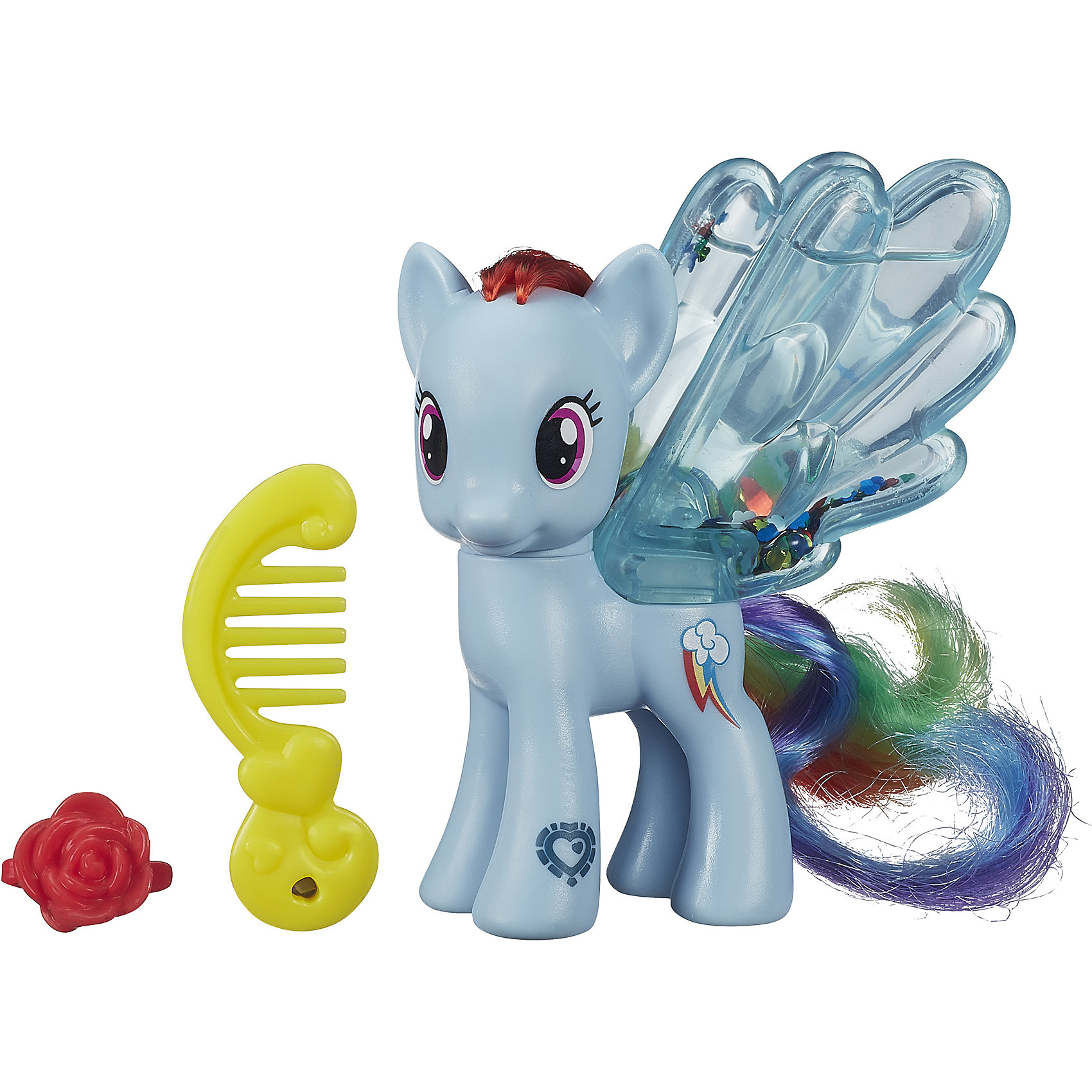 Пони с блестками Рейнбоу Дэш, My little Pony Пони с блестками Рейнбоу Дэш, My little PonyИгрушки<br>Эти маленькие красавицы порадуют всех любительниц My little Pony (Моя Маленькая Пони). У пони прозрачные ножки, заполненные водой и блестками. Посмотри, как они блестят и переливаются. Пышную мягкую гриву лошадок можно расчесывать, создавая различные прически. Собери всех Пони, пусть они ходят друг к другу в гости, меняются аксессуарами, дружат. Игрушка выполнена из высококачественных материалов безопасных для детей. <br><br>Дополнительная информация: - Материал: пластик. - Размер упаковки: 17 х 13.8 х 4.4 см. - Комплектация: фигурка, расческа, заколка. <br><br>Пони с блестками Рейнбоу Дэш, My little Pony можно купить в нашем магазине.<br><br>Ширина мм: 44<br>Глубина мм: 138<br>Высота мм: 170<br>Вес г: 350<br>Возраст от месяцев: 36<br>Возраст до месяцев: 72<br>Пол: Женский<br>Возраст: Детский<br>SKU: 4803360