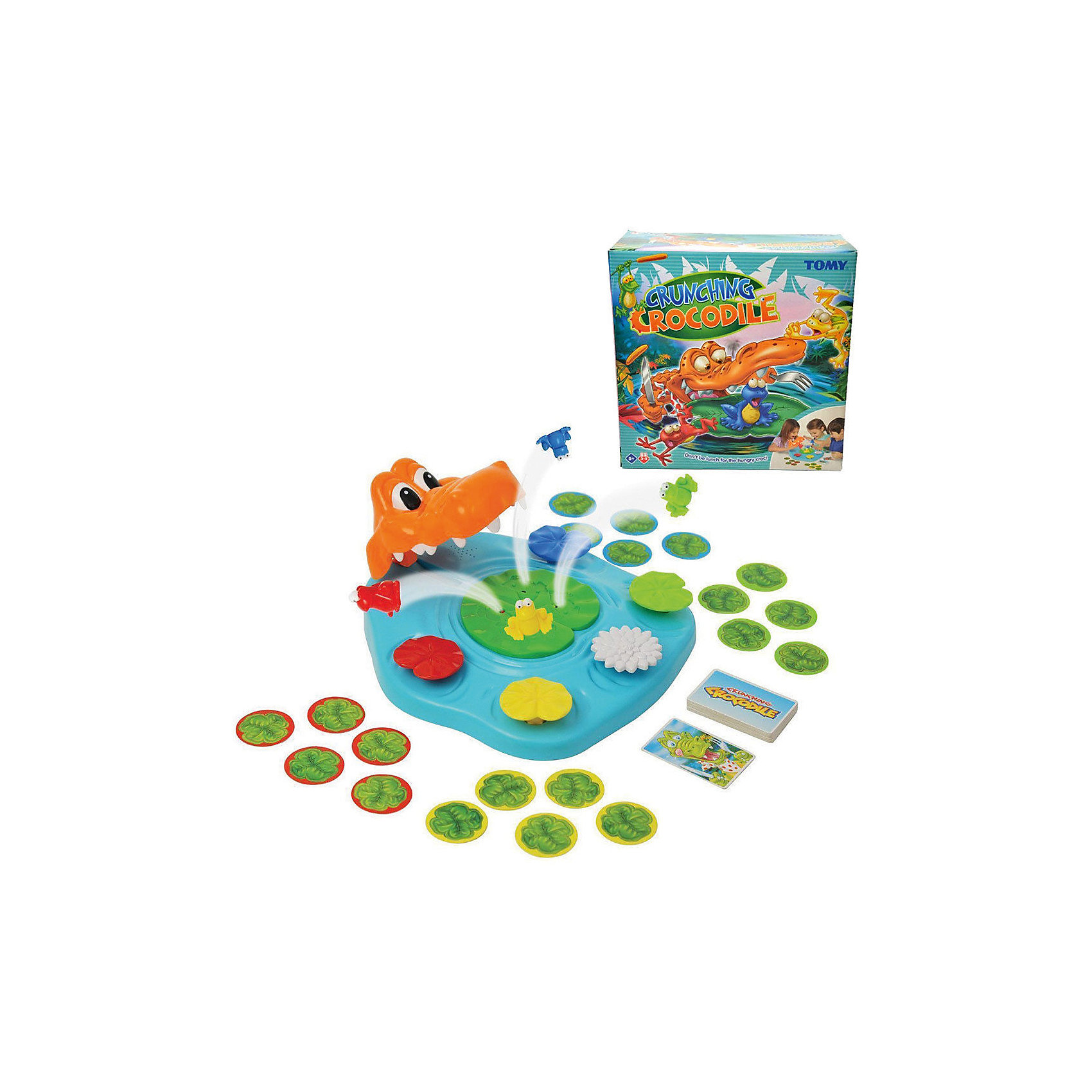 Игра Берегись Крокодила!, TOMY Игра Берегись Крокодила!, TOMYАктивные игры<br>Характеристики игры Берегись Крокодила!:<br><br>-возраст: от 5 лет<br>- пол: для мальчиков и девочек<br>- комплект: игровое поле, карточки, 4 лягушки.<br>-количество предполагаемых игроков: 3-5.<br>- материал: пластик, картон.<br>- размер упаковки: 26 * 26 * 12 см.<br>-упаковка: картонная коробка.<br>-вес: 800 гр.<br>-страна обладатель бренда: Великобритания.<br><br>Настольная игра Берегись Крокодила! от компании Tomy носит развлекательный характер. В нее можно играть небольшой компанией: с семьей или лучшими друзьями. Ведущий переворачивает картонные карточки, на которых изображены различные животные. Если попадается картинка с крокодилом, то надо быстро нажать на листок лилии. Цель игры - спасти свою лягушку от крокодила. Все элементы набора имеются насыщенные цвета.<br>Карточная игра поможет развить внимательность и реакцию. Время за ней пролетит быстро и весело.<br><br>Игру Берегись Крокодила! торговой марки Tomy (Томи) можно купить в нашем интернет-магазине.<br><br>Ширина мм: 275<br>Глубина мм: 273<br>Высота мм: 121<br>Вес г: 804<br>Возраст от месяцев: 48<br>Возраст до месяцев: 84<br>Пол: Унисекс<br>Возраст: Детский<br>SKU: 4827977