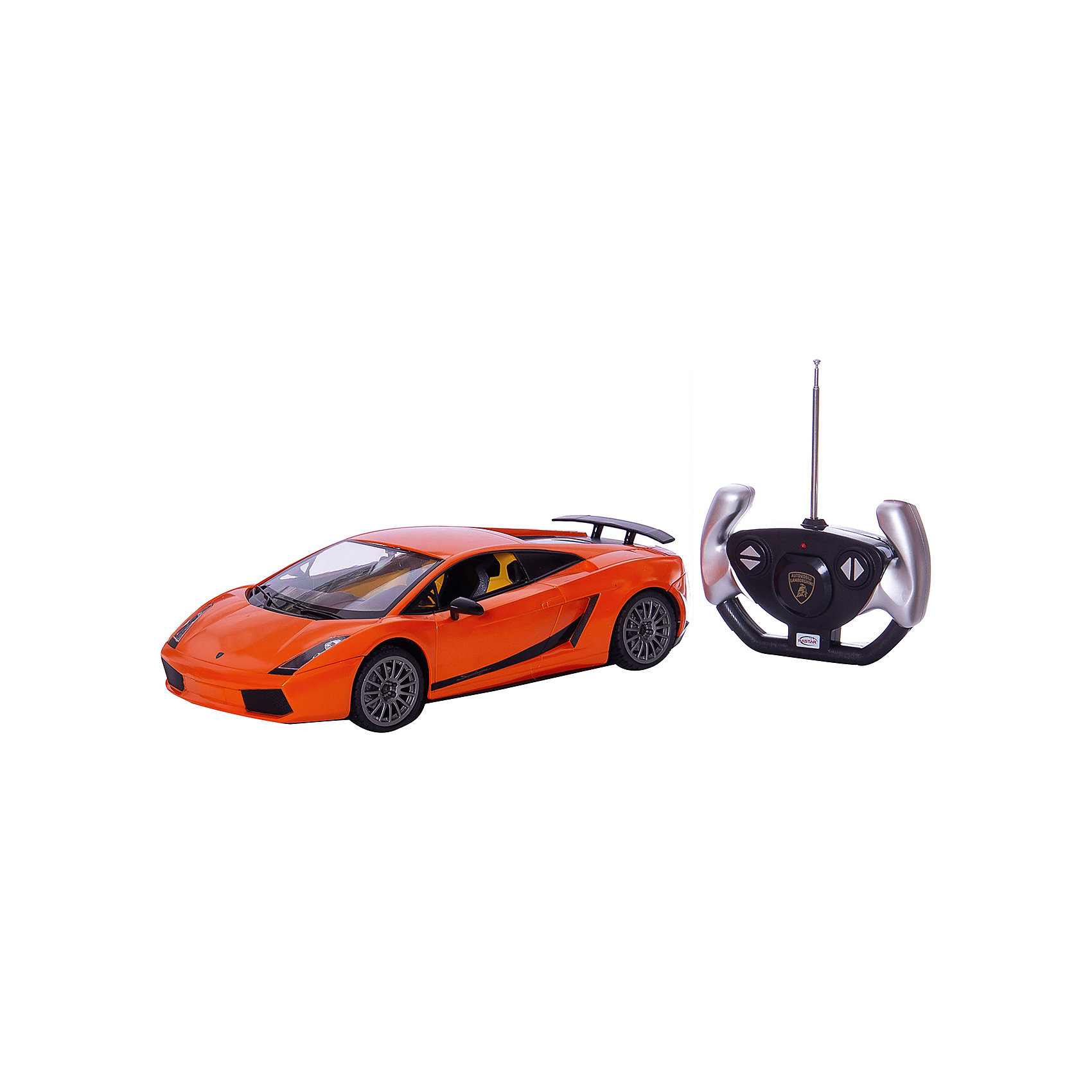 RASTAR Радиоуправляемая машина Lamborghini 1:14, оранжевая RASTAR Радиоуправляемая машина Lamborghini 1:14, оранжеваяРадиоуправляемый транспорт<br>RASTAR Радиоуправляемая машина Lamborghini 1:14 - игрушка, которая наверняка приведет в восторг юного любителя взрослых автомобилей: эта радиоуправляемая машина - уменьшенная копия настоящего Lamborghini! <br><br>Модель выполнена в масштабе 1: 14.<br><br>Особенности игрушки:<br><br>- Работает на частоте: 27MHz; <br>- Движение вперед, назад, вправо, влево; <br>- Контроль управления: 15 - 45 метров; <br>- Развивает скорость до: 7 км/ч; <br>- Светятся фары. <br><br><br>Дополнительная информация:<br><br><br>- Для работы требуются батарейки: 5 Х АА, 6F/22<br>(не входят в комплект).<br>- Материалы: пластмасса, металл.<br>- Размер: 30,7 х 13,6 х 8,5 см.<br>- Размер упаковки: 43 х 22,5 х 17,5 см.<br>- Вес: 1,16 кг.<br><br>Ширина мм: 175<br>Глубина мм: 430<br>Высота мм: 225<br>Вес г: 1160<br>Возраст от месяцев: 72<br>Возраст до месяцев: 144<br>Пол: Мужской<br>Возраст: Детский<br>SKU: 4833563