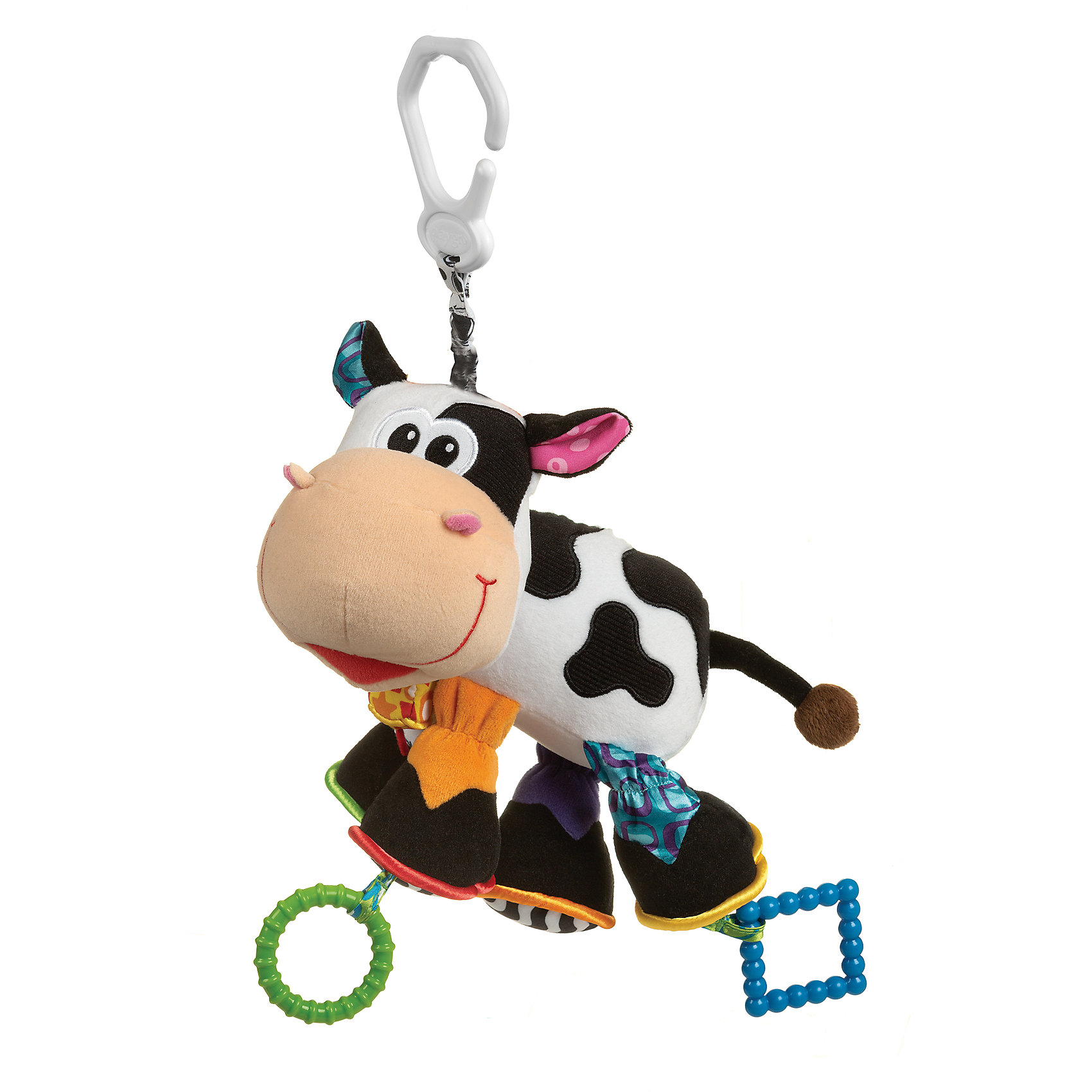 Игрушка-подвеска Корова Игрушка-подвеска КороваПодвески<br>Игрушка-подвеска Корова<br><br>Характеристики:<br><br>• Материал: текстиль<br>• Возраст: от 0 месяцев<br>• Крепление: прищепка<br><br>Мягкая игрушка сделана из качественного и безопасного материала, который не вредит ребенку. В лапках и ушках собачки специальное наполнение, которое шуршит, если их трогать. Прищепка надежно крепится на коляску или за бортик кроватки. Если потянуть игрушку на себя, то возвращаясь к прищепке, она будет забавно вибрировать. Игрушка поможет малышу развлечься и развить моторику рук.<br><br>Игрушка-подвеска Корова можно купить в нашем интернет-магазине.<br><br>Ширина мм: 200<br>Глубина мм: 180<br>Высота мм: 100<br>Вес г: 150<br>Возраст от месяцев: 0<br>Возраст до месяцев: 12<br>Пол: Унисекс<br>Возраст: Детский<br>SKU: 4837595