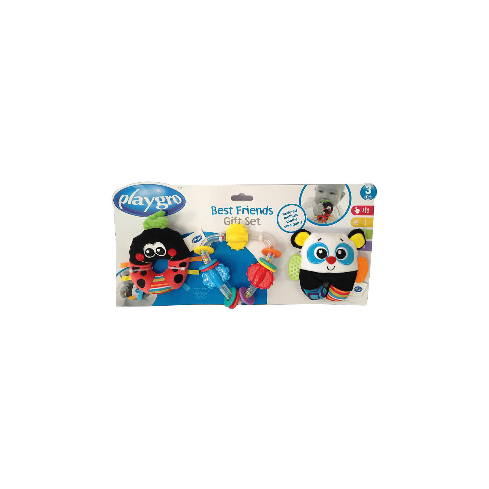 Игровой набор (3 погремушки) Игровой набор (3 погремушки)Развивающие игрушки<br>В игровой набор входит 3 игрушки-погремушки с элементами для прорезывания зубов. Каждая из них несет в себе не только занимательные игры, но и целый комплекс развивающих элементов, они способствуют развитию таких навыков как: моторика, тактильные ощущения, визуальное с слуховое восприятие, причинно-следственные связи.<br><br>Ширина мм: 335<br>Глубина мм: 180<br>Высота мм: 45<br>Вес г: 300<br>Возраст от месяцев: 3<br>Возраст до месяцев: 180<br>Пол: Унисекс<br>Возраст: Детский<br>SKU: 4837596