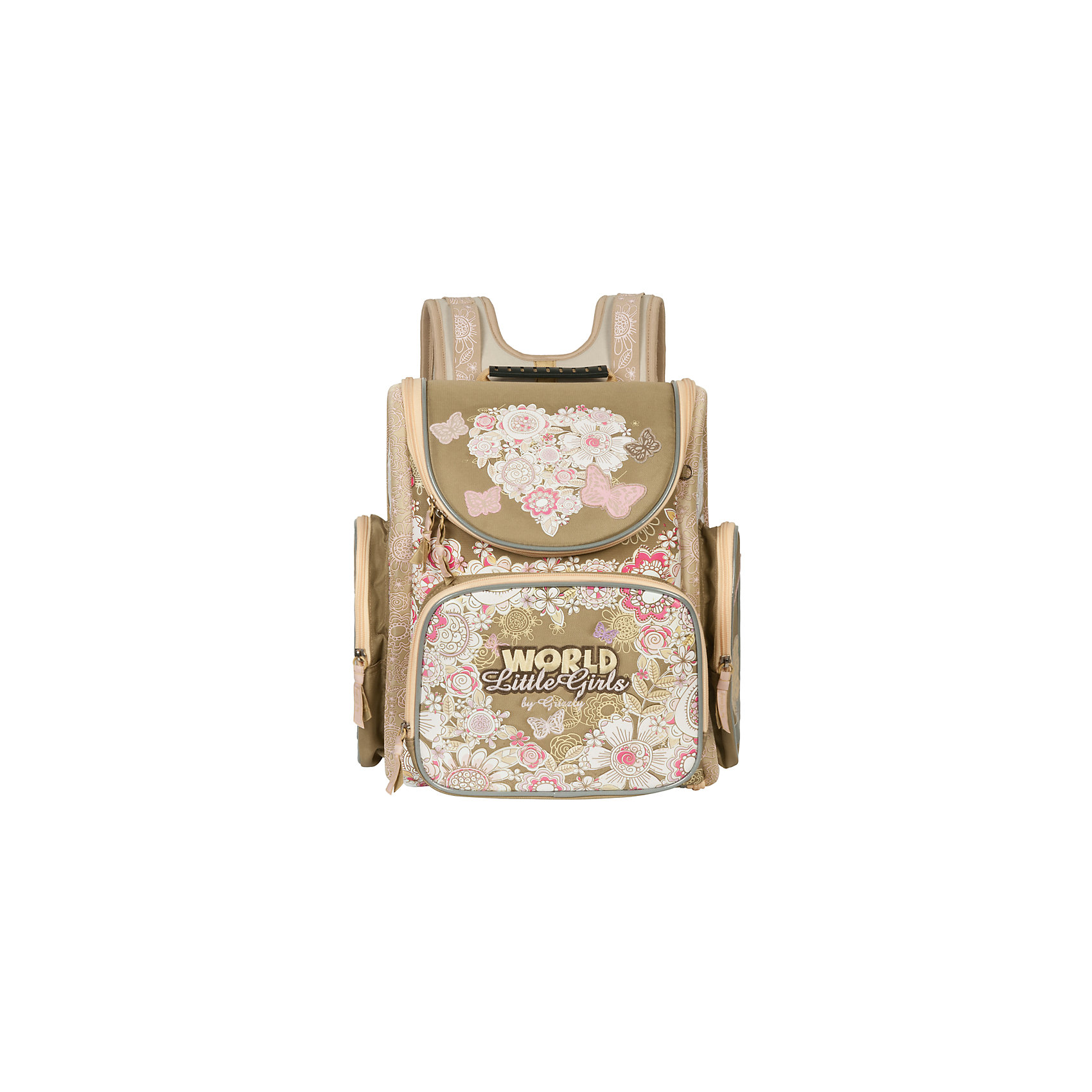 Grizzly Рюкзак школьный , бежевый Grizzly Рюкзак школьный , бежевыйРанцы<br>Школьный рюкзак, бежевый, Grizzly (Гризли) ? рюкзак отечественного бренда Гризли школьной серии. Рюкзак выполнен из полиэстера высокого качества, что обеспечивает, с одной стороны, легкий вес, а с другой ? надежность и прочность. Все швы выполнены капроновыми нитками, что делает швы особенно крепкими и устойчивыми к износу даже в течение нескольких лет. <br>Внутреннее устройство рюкзака состоит одного отсека и внутреннего составного пенала-органайзера. На передней стенке имеется объемный карман на молнии, по бокам – два объемный кармана с застежкой-молнией. Удобство и эргономичность рюкзака создается за счет укрепленной спинки, эластичных лямок и дополнительной ручки-петли. С четырех сторон рюкзака имеются светоотражающие элементы, на передней стенке закреплен брелок-игрушка. Уникальность рюкзаков Grizzly заключается в том, что анатомическая спинка изготовлена из специальной ткани, которая пропускает воздух, тем самым защищает спину от повышенного потоотделения.<br>Все рюкзаки школьной серии Grizzly (Гризли) имеют оригинальный современный дизайн. Школьный рюкзак, бежевый, Grizzly (Гризли) выполнен в бежевых оттенках с крупным цветочным рискунком на передней стенке. Школьный рюкзак, бежевый, Grizzly (Гризли) ? это качество материалов, удобство, стиль и долговечность использования. <br><br>Дополнительная информация:<br><br>- Вес: 1 кг 059 г<br>- Габариты (Д*Г*В): 34*18*37 см<br>- Цвет: бежевый, белый, розовый, желтый<br>- Материал: полиэстер <br>- Сезон: круглый год<br>- Коллекция: школьная <br>- Год коллекции: 2016 <br>- Пол: женский<br>- Предназначение: для школы<br>- Особенности ухода: можно чистить влажной щеткой или губкой, допускается ручная стирка<br><br>Подробнее:<br><br>• Для школьников в возрасте: от 6 лет и до 10 лет<br>• Страна производитель: Китай<br>• Торговый бренд: Grizzly<br><br>Школьный рюкзак, бежевый, Grizzly (Гризли) можно купить в нашем интернет-магазине.<br><br>Ширина мм: 340<br>Глубина мм: 180<br>Высота мм: 370<br>Вес г: 1059<br>Возраст от месяцев: 72<br>Возраст до месяцев: 120<br>Пол: Женский<br>Возраст: Детский<br>SKU: 4858871