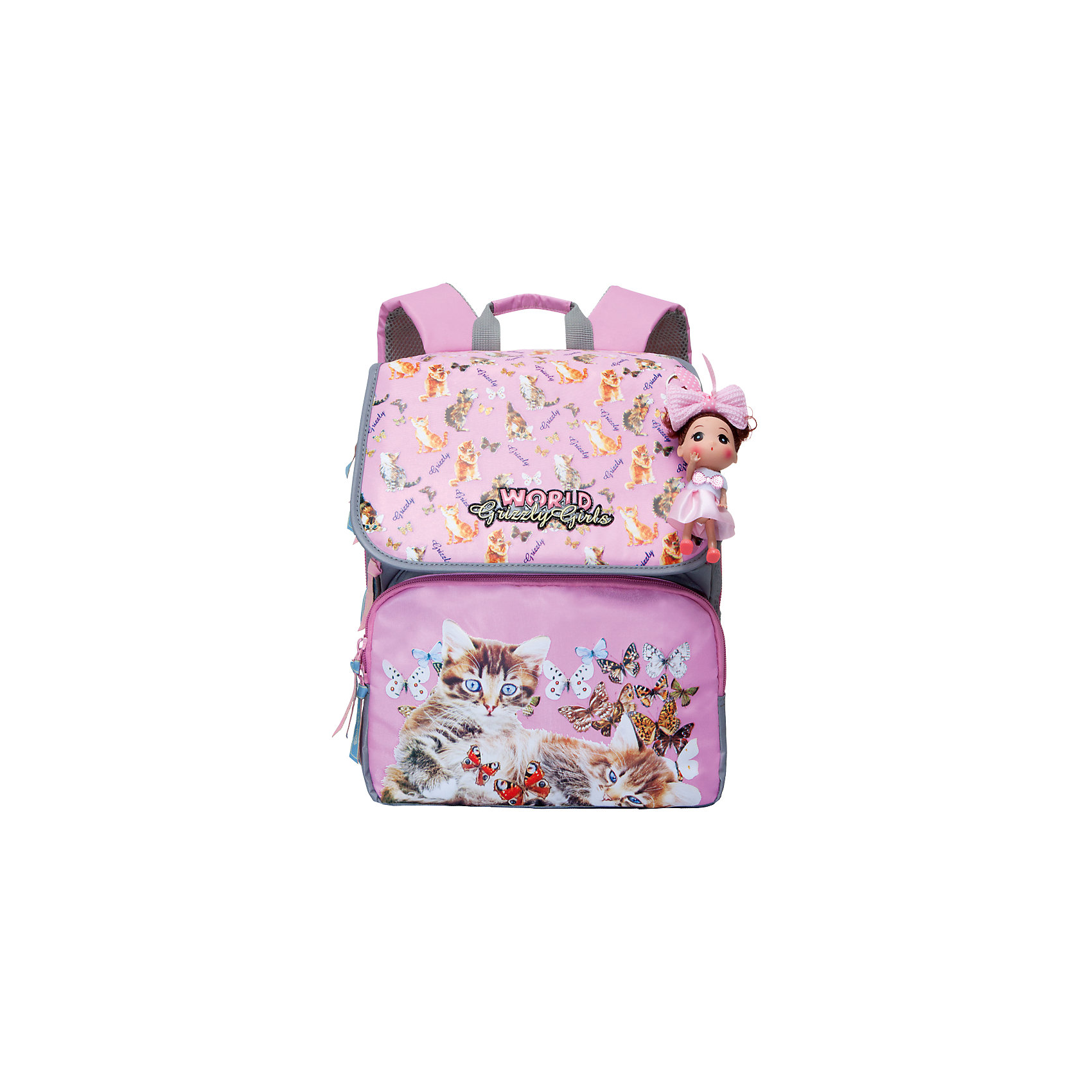 Grizzly Рюкзак школьный розовый Grizzly Рюкзак школьный розовыйРюкзаки<br>Школьный рюкзак, розовый, Grizzly (Гризли) ? рюкзак отечественного бренда Гризли школьной серии. Рюкзак выполнен из нейлона высокого качества, что обеспечивает, с одной стороны, легкий вес, а с другой ? надежность и прочность. Все швы выполнены капроновыми нитками, что делает швы особенно крепкими и устойчивыми к износу даже в течение нескольких лет. <br>Внутреннее устройство рюкзака состоит из двух вместительных отсеков, внутреннего составного пенала-органайзера и клапана на липучке. На передней стенке имеются два объемных кармана, застегивающихся на молнию. Удобство и эргономичность рюкзака создается за счет жесткой анатомической спинки, укрепленных лямок и мягкой укрепленной ручки. Также имеется дополнительная ручка-петля. С четырех сторон рюкзака имеются светоотражающие элементы. В комплекте с рюкзаком идет игрушка-брелок. Уникальность рюкзаков Grizzly заключается в том, что анатомическая спинка изготовлена из специальной ткани, которая пропускает воздух, тем самым защищает спину от повышенного потоотделения.<br>Все рюкзаки школьной серии Grizzly (Гризли) имеют оригинальный современный дизайн. Школьный рюкзак, розовый, Grizzly (Гризли) выполнен в голубых оттенках с розовыми элементами. Передний карман украшен большой яркой цветочной аппликацией, на передних карманах имеются изображения бабочек разных размеров.<br>Школьный рюкзак, розовый, Grizzly (Гризли) ? это качество материалов, удобство, стиль и долговечность использования. <br><br>Дополнительная информация:<br><br>- Вес: 900 г<br>- Габариты (Д*Г*В): 29*18*35 см<br>- Цвет: розовый, голубой, белый<br>- Материал: нейлон <br>- Сезон: круглый год<br>- Коллекция: школьная <br>- Год коллекции: 2016 <br>- Пол: женский<br>- Предназначение: для школы<br>- Особенности ухода: можно чистить влажной щеткой или губкой, допускается ручная стирка<br><br>Подробнее:<br><br>• Для школьников в возрасте: от 6 лет и до 10 лет<br>• Страна производитель: Китай<br>• Торговый бренд: Grizzly<br><br>Школьный рюкзак, розовый, Grizzly (Гризли) можно купить в нашем интернет-магазине.<br><br>Ширина мм: 290<br>Глубина мм: 180<br>Высота мм: 350<br>Вес г: 900<br>Возраст от месяцев: 72<br>Возраст до месяцев: 120<br>Пол: Женский<br>Возраст: Детский<br>SKU: 4858874