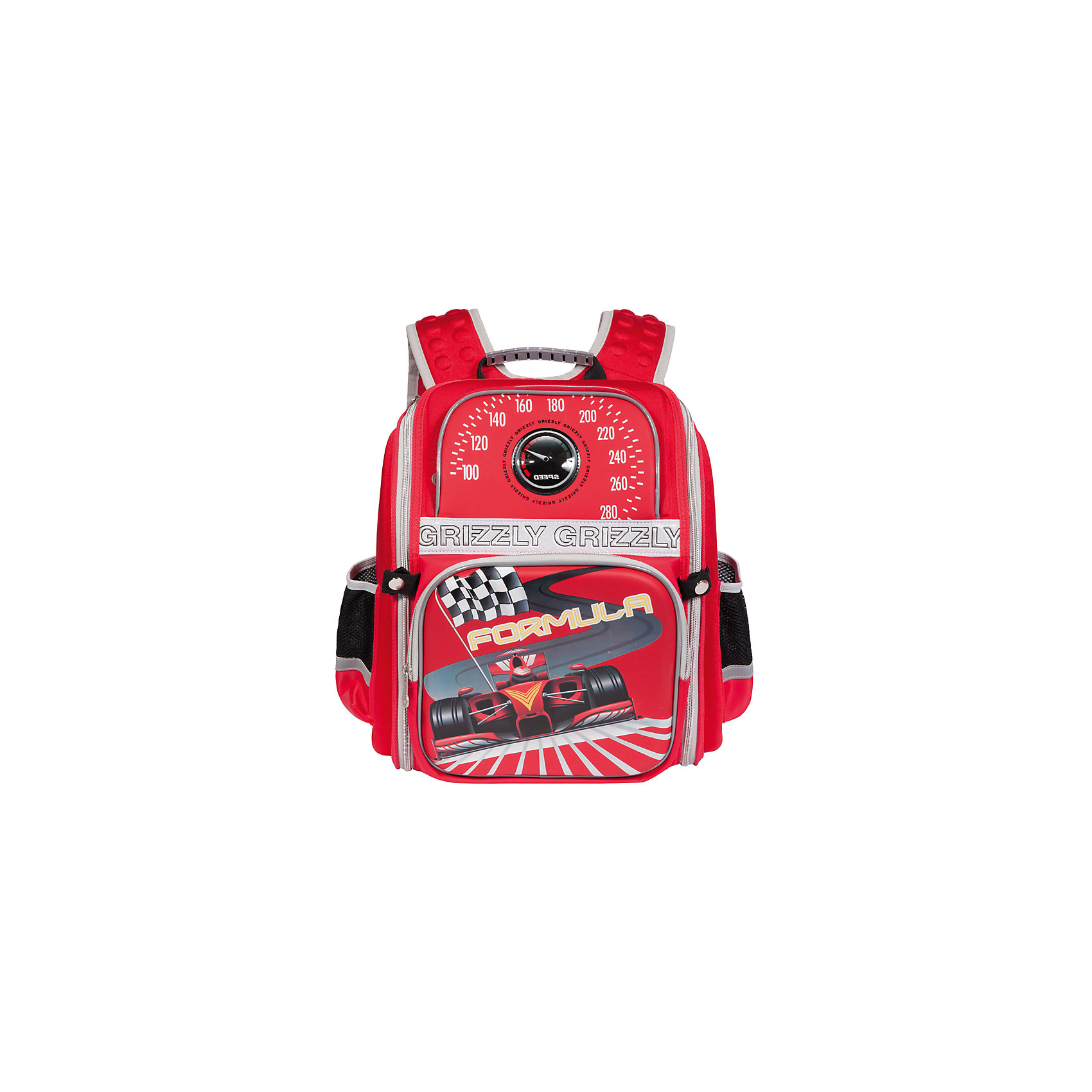 Grizzly Рюкзак школьный красный Grizzly Рюкзак школьный красныйРюкзаки<br>Школьный рюкзак, красный, Grizzly (Гризли) ? рюкзак отечественного бренда Гризли школьной серии. Рюкзак выполнен из полиэстера и пластика высокого качества, что обеспечивает, с одной стороны, легкий вес, а с другой ? надежность и прочность. Все швы выполнены капроновыми нитками, что делает швы особенно крепкими и устойчивыми к износу даже в течение нескольких лет. <br>Внутреннее устройство рюкзака состоит из одного вместительного отсека, внутреннего кармана на молнии и внутреннего кармана-пенала для канцелярских принадлежностей. На передней стенке имеются два объемных кармана, застегивающихся на молнию, по бокам – боковые карманы на застежке-молнии. Удобство и эргономичность рюкзака создается за счет жесткой анатомической спинки, укрепленных лямок и мягкой укрепленной ручки. Также имеется дополнительная ручка-петля. С четырех сторон рюкзака имеются светоотражающие элементы и нашивка с мигающими огнями. В комплекте с рюкзаком идет игрушка-брелок. Уникальность рюкзаков Grizzly заключается в том, что анатомическая спинка изготовлена из специальной ткани, которая пропускает воздух, тем самым защищает спину от повышенного потоотделения.<br>Все рюкзаки школьной серии Grizzly (Гризли) имеют оригинальный современный дизайн. Школьный рюкзак, красный, Grizzly (Гризли) выполнен в красном цвете с яркими разноцветными элементами. Передняя стенка украшена яркими рисунками спортивной тематики.<br>Школьный рюкзак, красный, Grizzly (Гризли) ? это качество материалов, удобство, стиль и долговечность использования. <br><br>Дополнительная информация:<br><br>- Вес: 800 г<br>- Габариты (Д*Г*В): 30*16*37 см<br>- Цвет: красный, черный, серый, желтый, серый<br>- Материал: полиэстер, пластик <br>- Сезон: круглый год<br>- Коллекция: школьная <br>- Год коллекции: 2016 <br>- Пол: мужской<br>- Предназначение: для школы<br>- Особенности ухода: можно чистить влажной щеткой или губкой, допускается ручная стирка<br><br>Подробнее:<br><br>• Для школьников в возрасте: от 6 лет и до 10 лет<br>• Страна производитель: Китай<br>• Торговый бренд: Grizzly<br><br>Школьный рюкзак, красный, Grizzly (Гризли) можно купить в нашем интернет-магазине.<br><br>Ширина мм: 300<br>Глубина мм: 160<br>Высота мм: 370<br>Вес г: 800<br>Возраст от месяцев: 72<br>Возраст до месяцев: 120<br>Пол: Мужской<br>Возраст: Детский<br>SKU: 4858879