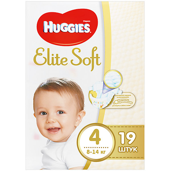 Подгузники Huggies Elite Soft 4, 8-14 кг, 19 шт. Подгузники Huggies Elite Soft 4, 8-14 кг, 19 шт.Подгузники классические<br>Новаторская разработка Huggies – это супер-мягкий слой подгузников Текстор с подушечками, который обеспечивают невероятную мягкость и создают специальную нежную преграду между кожей ребенка и жидким стулом. <br><br>Свойства:<br>- Мягкий суперэластичный пояс для лучшего прилегания.<br>- Застежки легко застегиваются и расстегиваются в любом месте подгузника.<br>- Содержит натуральный 100%-ный хлопок.<br>- Пористые материалы позволяют коже дышать.<br>- Внутренний кармашек помогает предотвратить протекание.<br>- Новый супер мягкий слой SoftAbsorb впитывает жидкий стул и влагу за секунды, помогая сохранить кожу сухой.<br>- Новые мягкие подушечки создают нежную преграду между кожей малыша и жидким стулом.<br>- Индикатор влаги меняет цвет, когда подгузник намокает.<br><br>Дополнительная информация:<br><br>- Возраст: с 6 месяцев.<br>- Вес ребенка: от 8 до 14 кг.<br>- Кол-во в упаковке: 19 шт.<br>- Вес в упаковке: 676 г.<br><br>Купить подгузники Elite Soft 4 от Huggies можно в нашем магазине.<br><br>Ширина мм: 220<br>Глубина мм: 130<br>Высота мм: 110<br>Вес г: 676<br>Возраст от месяцев: 6<br>Возраст до месяцев: 24<br>Пол: Унисекс<br>Возраст: Детский<br>SKU: 4861840