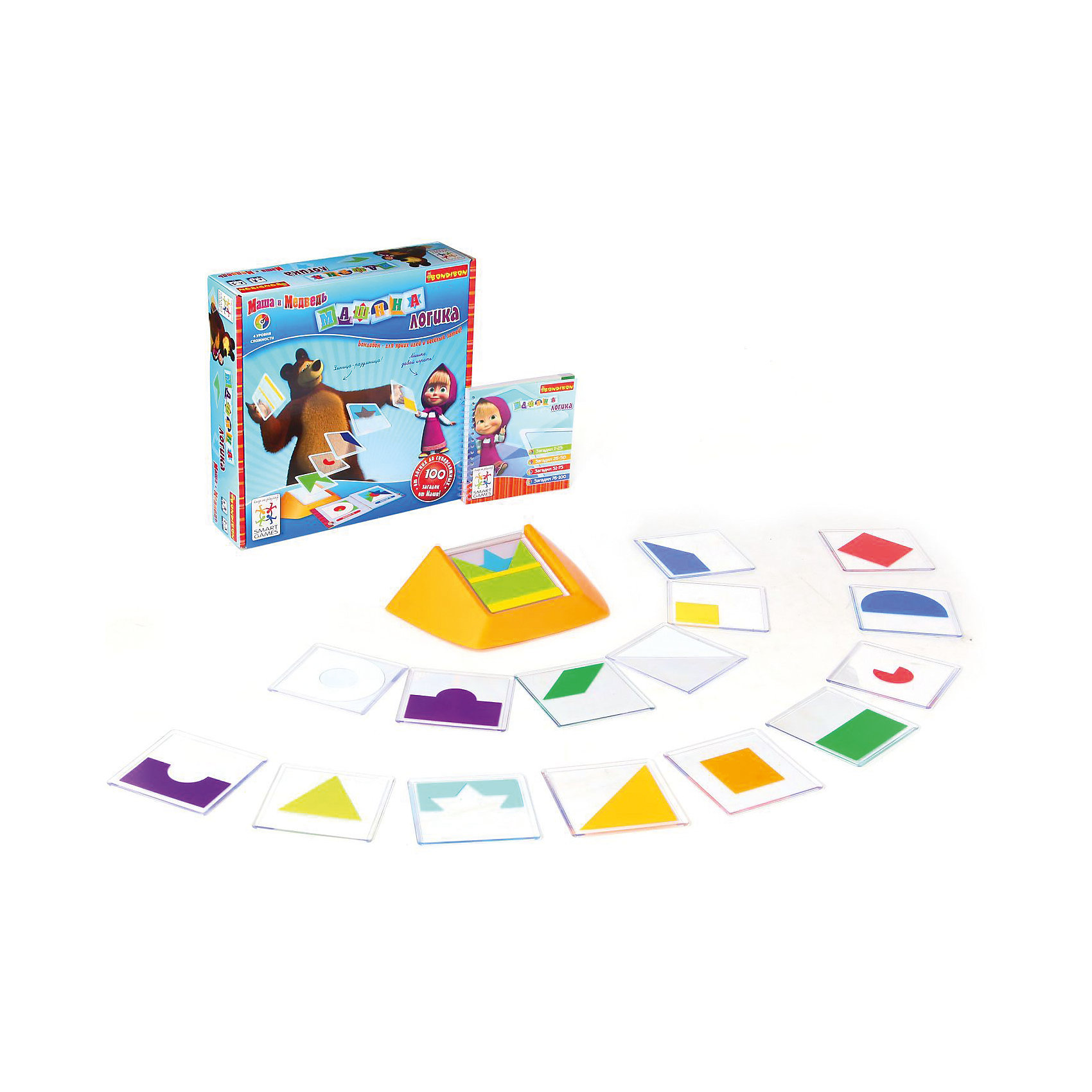 Логическая игра Маша и Медведь, Bondibon Логическая игра Маша и Медведь, BondibonНабор фирмы Bondinon - логическая игра с участием любимых мультипликационных персонажей Маша и Медведь. В игре Маша выступает в роли учителя, и загадывает медведю различные загадки. Суть задания очень проста – надо собрать из фигурок такую же картину, как указано в инструкции. С этой игрой Вы весело проведете свободное время с ребенком.<br><br>Дополнительная информация:<br><br>- Возраст: от 5 лет<br>- В комплекте: игровое поле, 18 пластиковых плиток, инструкция<br>- Материал: бумага, пластик<br>- Размер упаковки: 24х6х23 см<br>- Вес: 0.68 кг<br><br>Логическую игру Маша и Медведь, Bondibon можно купить в нашем интернет-магазине.<br><br>Ширина мм: 240<br>Глубина мм: 64<br>Высота мм: 239<br>Вес г: 683<br>Возраст от месяцев: 60<br>Возраст до месяцев: 1188<br>Пол: Унисекс<br>Возраст: Детский<br>SKU: 4864513