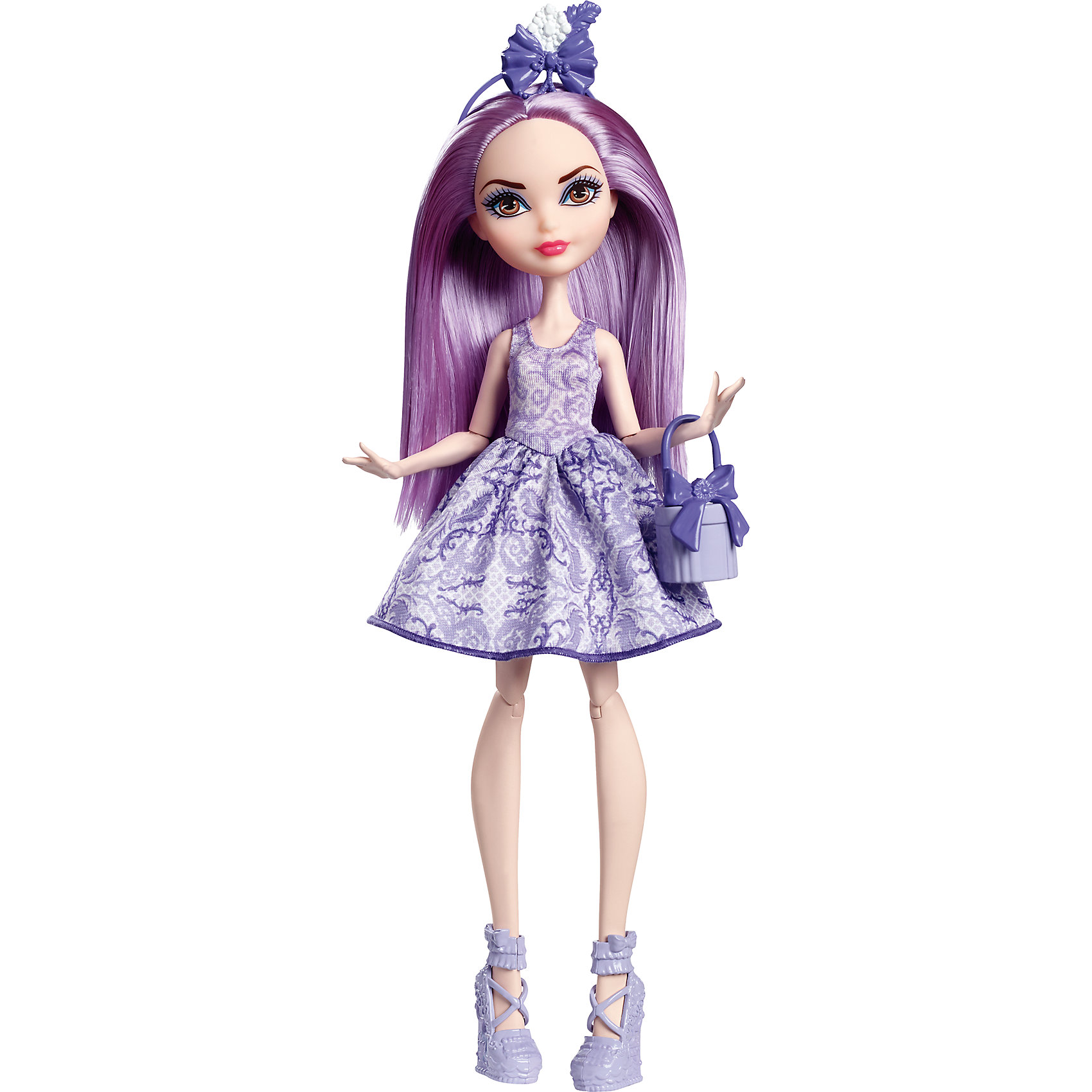 Кукла Дачесс Свон из серии Именинный бал, Ever After High Кукла Дачесс Свон из серии Именинный бал, Ever After HighEver After High Игрушки<br>Кукла Дачесс Свон, Ever After High™ (Эвер Афтер Хай) ? одна из могущественных принцесс серии Именинный бал, Ever After High. Куклы выполнены из безопасного эластичного пластика, головы из безопасного и нетоксичного ПВХ, волосы из нейлона. Все части тела: руки, ноги, голова ? подвижные.<br>Дачесс Свон ? дочь принцессы Одетты из балета-сказки «Лебединое Озеро», обучается с другими героинями знаменитого мультфильма Школа «Долго и Счастливо». В этой серии Блонди Локс, Эй-Си Кьюпид и Дачесс Свон предстают в нарядах для именинного бала. Вечерние наряды выполнены в оригинальном стиле, они напоминают формы различных любимых десертов. Наряд каждой принцессы демонстрирует индивидуальный стиль и характер героини. Комплект состоит из куклы и набора аксессуаров: сумочки в форме упакованного подарка, ободочка для головы, ожерелья на шею и туфелек в тон платья. Куклы могут продаваться как в комплекте, так и отдельно. Куклам необходимы подставки.<br>Обращаем внимание, что цвета и украшения могут отличаться от представленных на фотографии.<br><br>Дополнительная информация:<br><br>- Вид игр: сюжетно-ролевые <br>- Предназначение: для дома<br>- Материал: пластик, ПВХ, текстиль, нейлон<br>- Комплектация: кукла и аксессуары: ободок для волос, ожерелье на шею, сумочка, туфельки<br>- Цвет: фиолетовый, сиреневый, серебристый<br>- Размер (Д*Ш*В): 6,5*15*32,5 см<br>- Вес: 263 г <br>- Особенности ухода: куклу можно купать, аксессуары ? мыть в теплой мыльной воде, платье ? ручная стирка<br><br>Подробнее:<br><br>• Для детей в возрасте: от 6 лет и до 12 лет<br>• Страна производитель: Индонезия<br>• Торговый бренд: Mattel<br><br>Куклу Дачесс Свон, Ever After High™ (Эвер Афтер Хай) можно купить в нашем интернет-магазине.<br><br>Ширина мм: 65<br>Глубина мм: 150<br>Высота мм: 325<br>Вес г: 263<br>Возраст от месяцев: 72<br>Возраст до месяцев: 144<br>Пол: Женский<br>Возраст: Детский<br>SKU: 4867661