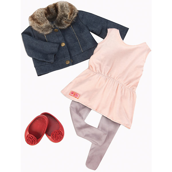 Одежда для куклы, 46 см, Our Generation Dolls Одежда для куклы, 46 см, Our Generation DollsОдежда для кукол<br>Одежда для куклы, 46 см, Our Generation Dolls (Куклы нашего поколения). Our Generation Dolls (Куклы нашего поколения) ? канадская торговая марка компании Battat, которая выпускает экологически безопасных кукол и аксессуары к ним. Комплект одежды предназначен для куклы одноименной марки ростом 46 см, состоит из джинсовой куртки с воротником из меха, туники, легинсов и балеток. На одежде с левой стороны имеются фирменные лейблы. Весь комплект выполнен из материалов высокого качества, с ровными тщательно обработанными краями.<br>Реалистичность элементов одежды позволяет отработать навыки застегивания-расстегивания разного вида застежек.<br>Одежда для куклы, 46 см, Our Generation Dolls (Куклы нашего поколения) ? идеальное решение для подарка девочке на любой праздник. Комплект одежды упакован в картонную коробку, которая трансформируется в подарочный вариант.<br><br>Дополнительная информация:<br><br>- Вид игр: сюжетно-ролевые<br>- Предназначение: для дома<br>- Материал: качественный текстиль<br>- Размер: на куклу Our Generation Dolls ростом 46 см<br>- Комплектация: джинсовая куртка, туника, легинсы, балетки<br>- Цвет: синий, персиковый, серый, розовый<br>- Особенности ухода: разрешается ручная стирка<br><br>Подробнее:<br><br>• Для детей в возрасте: от 3 лет<br>• Страна производитель: Китай<br>• Торговый бренд: Our Generation Dolls<br><br>Одежду для куклы, 46 см, Our Generation Dolls (Куклы нашего поколения) можно купить в нашем интернет-магазине.<br><br>Ширина мм: 22<br>Глубина мм: 4<br>Высота мм: 33<br>Вес г: 270<br>Возраст от месяцев: 36<br>Возраст до месяцев: 2147483647<br>Пол: Унисекс<br>Возраст: Детский<br>SKU: 4871821