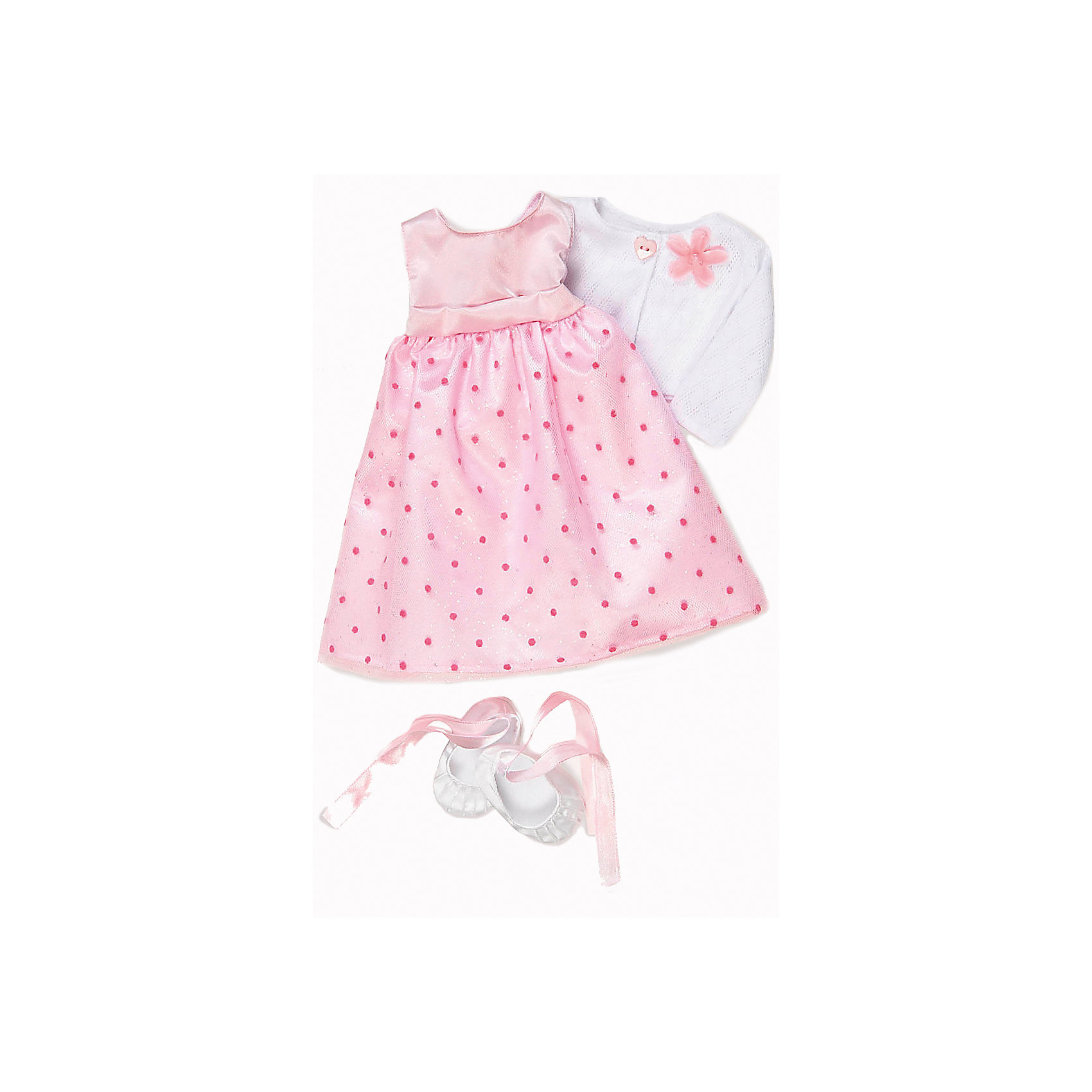Одежда делюкс для куклы, 46 см, Our Generation Dolls Одежда делюкс для куклы, 46 см, Our Generation DollsКуклы-модели<br>Одежда для куклы, 46 см, Our Generation Dolls (Куклы нашего поколения). Our Generation Dolls (Куклы нашего поколения) ? канадская торговая марка компании Battat, которая выпускает экологически безопасных кукол и аксессуары к ним. Комплект праздничной одежды предназначен для куклы одноименной марки ростом 46 см, состоит из нежного розового платья в горошек, белой кофточки, застегивающейся на пуговицы, на боковой полочке имеется брошь и балеток на завязках. На одежде с левой стороны имеются фирменные лейблы. Весь комплект выполнен из материалов высокого качества, с ровными тщательно обработанными краями.<br>Реалистичность элементов одежды позволяет отработать навыки застегивания-расстегивания разного вида застежек.<br>Одежда для куклы, 46 см, Our Generation Dolls (Куклы нашего поколения) ? идеальное решение для подарка девочке на любой праздник. Комплект одежды упакован в картонную коробку, которая трансформируется в подарочный вариант.<br><br>Дополнительная информация:<br><br>- Вид игр: сюжетно-ролевые<br>- Предназначение: для дома<br>- Материал: качественный текстиль<br>- Размер: на куклу Our Generation Dolls ростом 46 см<br>- Комплектация: платье, кофточка, балетки<br>- Цвет: розовый, белый<br>- Особенности ухода: разрешается ручная стирка<br><br>Подробнее:<br><br>• Для детей в возрасте: от 3 лет<br>• Страна производитель: Китай<br>• Торговый бренд: Our Generation Dolls<br><br>Одежду для куклы, 46 см, Our Generation Dolls (Куклы нашего поколения) можно купить в нашем интернет-магазине.<br><br>Ширина мм: 23<br>Глубина мм: 4<br>Высота мм: 36<br>Вес г: 230<br>Возраст от месяцев: 36<br>Возраст до месяцев: 2147483647<br>Пол: Унисекс<br>Возраст: Детский<br>SKU: 4871822