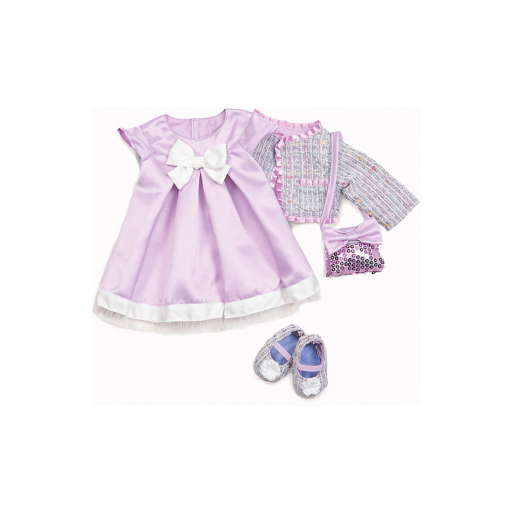 Одежда делюкс для куклы, 46 см, Our Generation Dolls Одежда делюкс для куклы, 46 см, Our Generation DollsКуклы-модели<br>Одежда для куклы, 46 см, Our Generation Dolls (Куклы нашего поколения). Our Generation Dolls (Куклы нашего поколения) ? канадская торговая марка компании Battat, которая выпускает экологически безопасных кукол и аксессуары к ним. Комплект праздничной одежды предназначен для куклы одноименной марки ростом 46 см, состоит из атласного платья нежно сиреневого цвета, буклированной кофточки с сиреневыми рюшами, сумочкой и туфельками, изготовленными из той же ткани, что и кофточка. На одежде с левой стороны имеются фирменные лейблы. Весь комплект выполнен из материалов высокого качества, с ровными тщательно обработанными краями.<br>Реалистичность элементов одежды позволяет отработать навыки застегивания-расстегивания разного вида застежек. <br> Одежда для куклы, 46 см, Our Generation Dolls (Куклы нашего поколения) ? идеальное решение для подарка девочке на любой праздник. Комплект одежды упакован в картонную коробку, которая трансформируется в подарочный вариант.<br><br>Дополнительная информация:<br><br>- Вид игр: сюжетно-ролевые<br>- Предназначение: для дома<br>- Материал: качественный текстиль<br>- Размер: на куклу Our Generation Dolls ростом 46 см<br>- Комплектация: платье, кофточка, туфли, сумочка<br>- Цвет: сиреневый, серый, белый<br>- Особенности ухода: разрешается ручная стирка<br><br>Подробнее:<br><br>• Для детей в возрасте: от 3 лет<br>• Страна производитель: Китай<br>• Торговый бренд: Our Generation Dolls<br><br>Одежду для куклы, 46 см, Our Generation Dolls (Куклы нашего поколения) можно купить в нашем интернет-магазине.<br><br>Ширина мм: 23<br>Глубина мм: 4<br>Высота мм: 36<br>Вес г: 230<br>Возраст от месяцев: 36<br>Возраст до месяцев: 2147483647<br>Пол: Унисекс<br>Возраст: Детский<br>SKU: 4871823