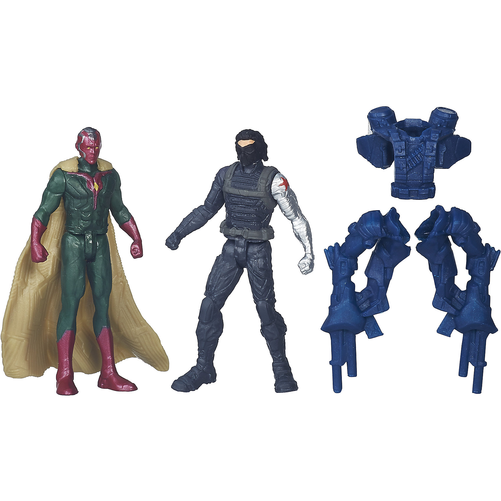 Набор из 2 фигурок Мстителей Vision vs Winter Solder Набор из 2 фигурок Мстителей Vision vs Winter SolderКоллекционные и игровые фигурки<br>Набор из 2 фигурок Мстителей Vision vs Winter Solder.<br><br>Характеристики:<br><br>- В комплекте: 2 фигурки, броня<br>- Высота фигурки: 6 см.<br>- Материал: высококачественный пластик<br>- Размер упаковки: 16x14x4 см.<br><br>Игровой набор из фигурок от Hasbro вызовет настоящий восторг у юного поклонника знаменитой вселенной Marvel. Фигурки изготовлены из высококачественного прочного пластика и выполнены в виде Вижена и его противника, Зимнего солдата. В комплекте с фигурками идут дополнительные аксессуары: элементы бронекостюма Зимнего солдата. Игрушечные персонажи максимально соответствует своим прототипам с учетом особенностей образа каждого героя. Фигурки имеют по пять точек артикуляции, что позволяет придавать им необходимое положение во время игры. Имея в игровом арсенале этих персонажей, ребенок сможет разыграть множество увлекательнейших сюжетов. В них в очередной раз развернется отчаянная борьба за мир, и смелые герои вновь спасут его благодаря своей силе, ловкости и находчивости! Совместимо с Башней Мстителей.<br><br>Набор из 2 фигурок Мстителей Vision vs Winter Solder можно купить в нашем интернет-магазине.<br><br>Ширина мм: 44<br>Глубина мм: 140<br>Высота мм: 159<br>Вес г: 50<br>Возраст от месяцев: 48<br>Возраст до месяцев: 144<br>Пол: Мужской<br>Возраст: Детский<br>SKU: 4874299
