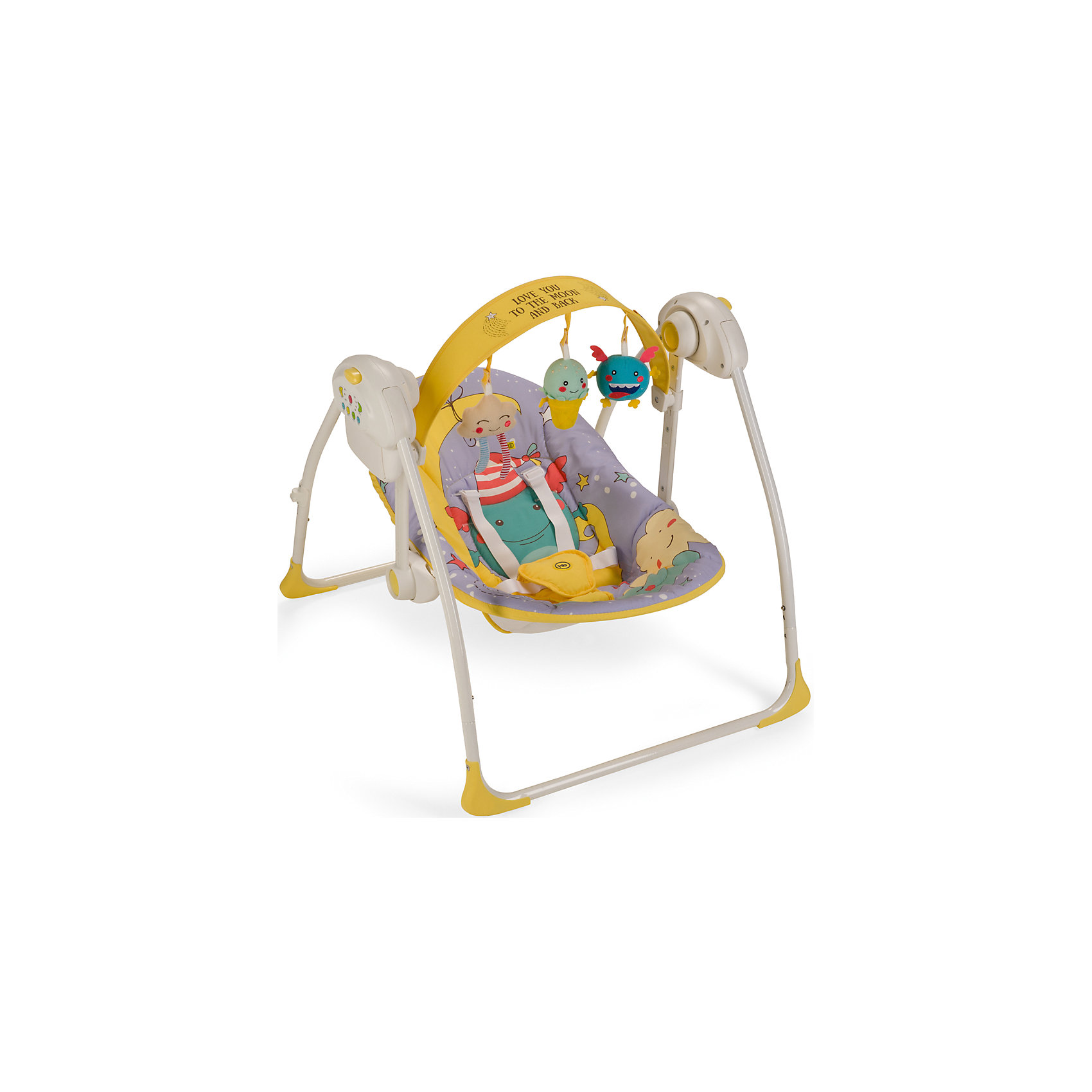 Электрокачели Jolly, Happy Baby, фиолетовый Электрокачели Jolly, Happy Baby, фиолетовыйИдеи подарков<br>Электрокачели Jolly, Happy Baby, фиолетовый – это прекрасный вариант для комфортного отдыха, игр и сна вашего малыша.<br>Электрокачели Jolly из коллекции MONSTER, напоминающие малышу среду, в которой он находился до рождения, помогут крохе быстрее адаптироваться к внешнему миру, а также станут отличным помощником матери в уходе за ребенком. В электрокачелях Jolly малышу будет уютно, тепло, безопасно и весело. Пятиточечные ремни безопасности надежно зафиксируют ребенка. Наклон спинки регулируется в 2 положениях. Таймер на 10, 20 и 30 минут даст маме время заниматься домашними делами, пока ваш ребенок качается на качелях. Три скорости укачивания позволят подобрать оптимальный вариант в зависимости от того, спит малыш или бодрствует. Восемь мелодий с возможностью регулировки громкости и съемная регулируемая дуга с игрушками не дадут ребенку скучать. Качели работают от батареек или от сети через адаптер.<br><br>Дополнительная информация:<br><br>- Возраст: 0+<br>- Максимальный вес ребенка: 9кг.<br>- Цвет: фиолетовый<br>- 5-точечные ремни безопасности<br>- Наклон кресла: 2 положения<br>- Съемная регулируемая по наклону и высоте дуга со съемными игрушками<br>- 3 скорости качания<br>- 8 мелодий с возможностью регулирования громкости<br>- Установка таймера со светодиодной подсветкой на 10, 20 и 30 минут<br>- Возможность работы от батареек (требуется 4 батарейки типа С) и от адаптера<br>- Легко складываются<br>- Материал: каркас - пластик, металл; тканые материалы - 100% полиэстер<br>- Размер в разложенном виде: 68х64х57 см.<br>- Размер в сложенном виде: 26х64х63 см.<br>- Вес в упаковке:4,7 кг.<br><br>Электрокачели Jolly, Happy Baby, фиолетовые можно купить в нашем интернет-магазине.<br><br>Ширина мм: 140<br>Глубина мм: 400<br>Высота мм: 620<br>Вес г: 4770<br>Цвет: фиолетовый<br>Возраст от месяцев: 0<br>Возраст до месяцев: 6<br>Пол: Унисекс<br>Возраст: Детский<br>SKU: 4914553