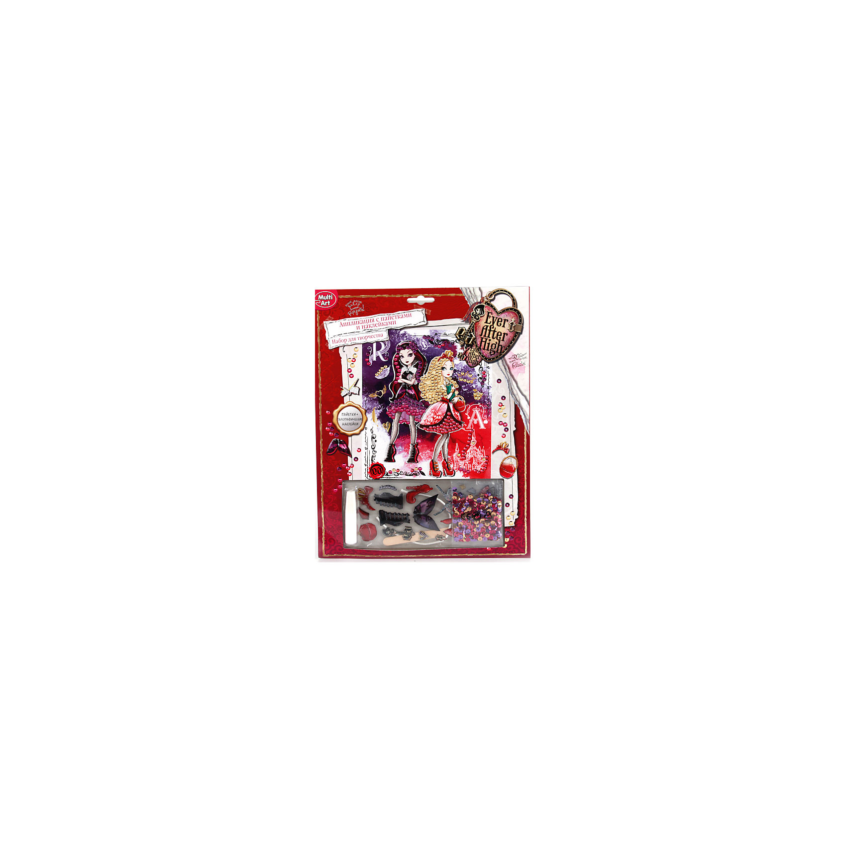 Аппликация с пайетками и наклейками, Ever After High Аппликация с пайетками и наклейками, Ever After HighАппликация с пайетками и наклейками Ever After High позволит вашему ребенку создать очаровательный образ любимых героинь мультсериала Ever After High. Голографические наклейки сделают картинку объемной и сделают процесс творчества еще более интересным! Отлично развивает воображение и служит прекрасным подарком для девочки!<br>Дополнительная информация:<br>-в наборе: пайетки, наклейки, картинка-основа, инструкция<br>Сказочный персонаж :Ever After High<br>-вес: 120 грамм<br>-размер упаковки: 24x31x2 см<br>Аппликацию с пайетками и наклейками Ever After High можно приобрести в нашем интернет-магазине.<br><br>Ширина мм: 20<br>Глубина мм: 310<br>Высота мм: 240<br>Вес г: 120<br>Возраст от месяцев: 72<br>Возраст до месяцев: 108<br>Пол: Женский<br>Возраст: Детский<br>SKU: 4915399