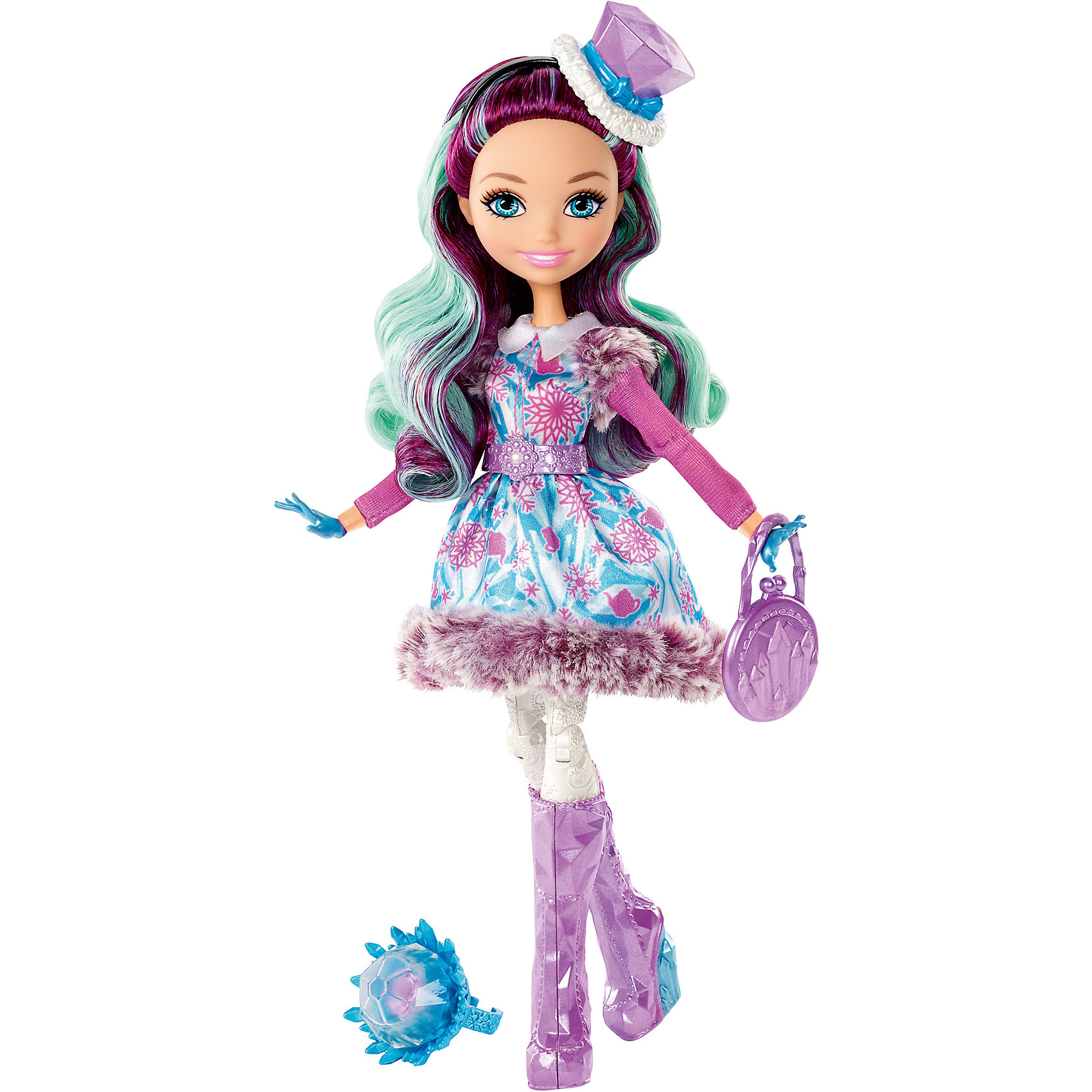 Кукла из коллекции Заколдованная зима, Ever After High Кукла из коллекции Заколдованная зима, Ever After HighEver After High Игрушки<br>Кукла Мэдлин Хэттер, Ever After High™ (Эвер Афтер Хай) ? одна из героинь серии Заколдованная зима, Ever After High. Кукла выполнена из безопасного эластичного пластика, голова из безопасного и нетоксичного ПВХ, волосы из нейлона. Все части тела: руки, ноги, голова ? подвижные.<br>Мэдлин обучается с другими героинями знаменитого мультфильма Школа «Долго и Счастливо», у нее есть прозвище Школьная сумасшедшая. Она является дочерью Безумного Шляпника из Страны Чудес. Ее образ состоит из платья, отделанного мехом, высоких сапожек, белых колготок, на руках — перчатки, на голове у Мэдлин одна из ее любимых шляпок. Кроме того, в комплекте с куклой идет сумочка, а также кольцо детского размера и книжка. <br><br>Дополнительная информация:<br><br>- Вид игр: сюжетно-ролевые <br>- Предназначение: для дома<br>- Материал: пластик, ПВХ, текстиль, нейлон<br>- Цвет: голубой, сиреневый, розовый<br>- Размер (Д*Ш*В): 6,5*23*32,5 см<br>- Вес: 378 г <br>- Особенности ухода: куклу и аксессуары можно мыть в теплой мыльной воде, платье ? ручная стирка<br><br>Подробнее:<br><br>• Для детей в возрасте: от 6 лет и до 12 лет<br>• Страна производитель: Индонезия<br>• Торговый бренд: Mattel<br><br>Куклу Мэдлин Хэттер, Ever After High™ (Эвер Афтер Хай) можно купить в нашем интернет-магазине.<br><br>Ширина мм: 65<br>Глубина мм: 230<br>Высота мм: 325<br>Вес г: 378<br>Возраст от месяцев: 72<br>Возраст до месяцев: 144<br>Пол: Женский<br>Возраст: Детский<br>SKU: 4915803