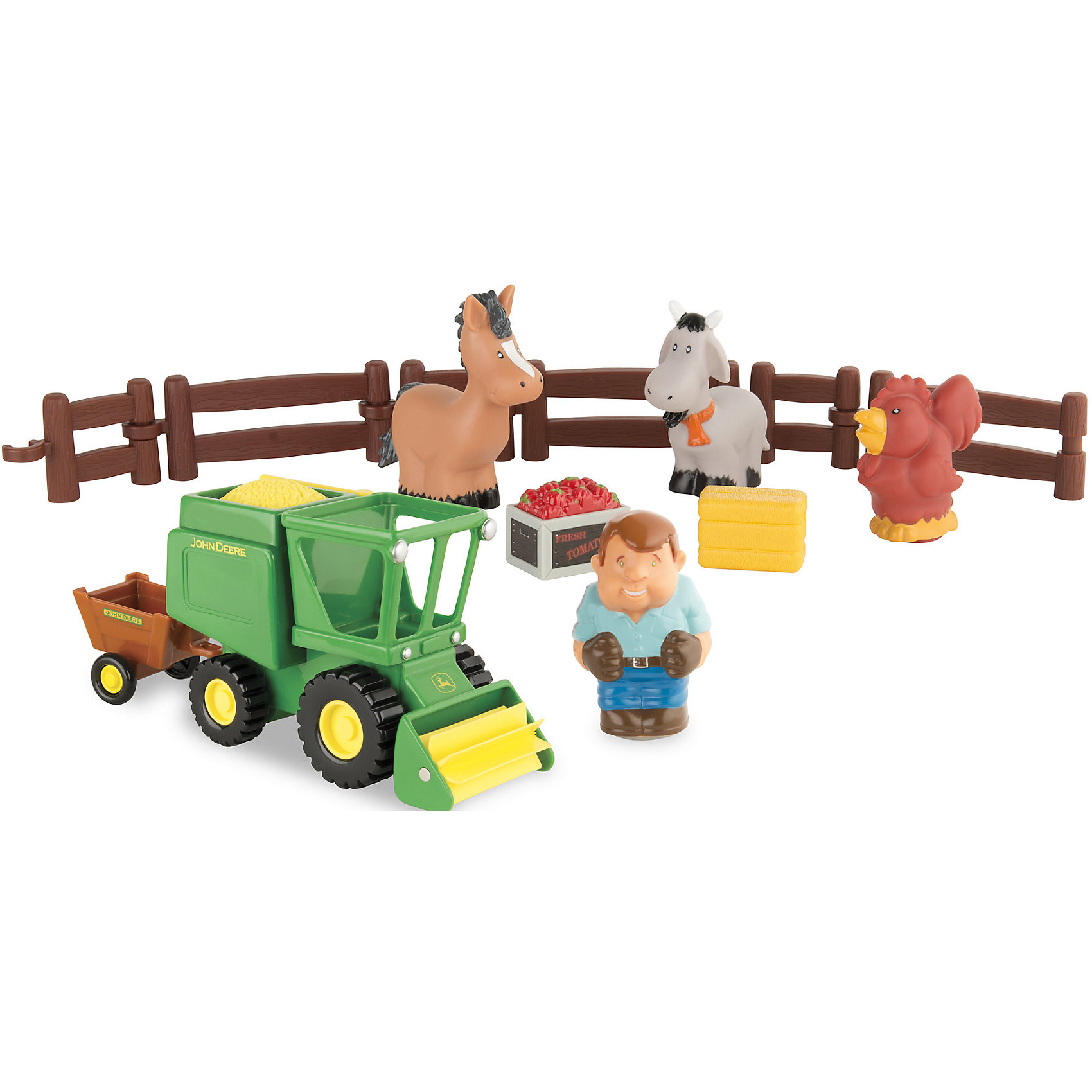 Моя первая ферма - набор уборка урожая, TOMY Моя первая ферма - набор уборка урожая, TOMYРазвивающие игрушки<br>Моя первая ферма - набор уборка урожая, от знаменитого британского бренда TOMY (Томи). Яркая и веселая игрушка изготовлена из высококачественного пластика и сделает игру еще интереснее! В набор вошел зеленый комбайн для того чтобысобирать урожай, в кабину помещается фигурка фермера. Три фигурки животных и составной забор из которого можно сделать отдельный загон позволят придумывать новые истории в игре. Также в комплект входит урожай морковок и пшеницы. <br>- Дополнительная информация:<br>- Набор: 4 фигурки, комбайн, аксессуары<br>- Материал: пластик<br>- Размер упаковки 29 * 14 * 40 см.<br><br>Игрушку Моя первая ферма - набор уборка урожая, TOMY можно купить в нашем интернет-магазине.<br><br>Подробнее:<br>• Для детей в возрасте: от 1 года<br>• Номер товара: 4918377<br>Страна производитель: Китай<br><br>Ширина мм: 400<br>Глубина мм: 400<br>Высота мм: 300<br>Вес г: 600<br>Возраст от месяцев: 12<br>Возраст до месяцев: 60<br>Пол: Унисекс<br>Возраст: Детский<br>SKU: 4918377