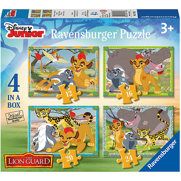 Набор из 4-х пазлов Хранитель Лев, 12*16*20*24 деталей, Ravensburger Набор из 4-х пазлов Хранитель Лев, 12*16*20*24 деталей, RavensburgerПазлы для малышей<br>Набор из 4-х пазлов Хранитель Лев, 12*16*20*24 деталей, Ravensburger – отличный вклад в развитие вашего малыша.<br>Состоит набор из 4 пазлов, каждый из которых – отдельная история из любимого мультфильма. Все пазлы разные по сложности: 12, 16, 20 и 24 детали. Сделан пазл из качественного картона. Каждый элемент отлично соединяется с другим, образуя ровное полотно с картинкой.<br><br>Дополнительная информация:<br><br>- размер упаковки – 24*20*5 см<br>- материал: картон, бумага<br>- страна: Чехия<br><br>Набор из 4-х пазлов Хранитель Лев, 12*16*20*24 деталей, Ravensburger можно купить в нашем интернет магазине.<br><br>Ширина мм: 237<br>Глубина мм: 203<br>Высота мм: 50<br>Вес г: 347<br>Возраст от месяцев: 36<br>Возраст до месяцев: 60<br>Пол: Унисекс<br>Возраст: Детский<br>SKU: 4919197