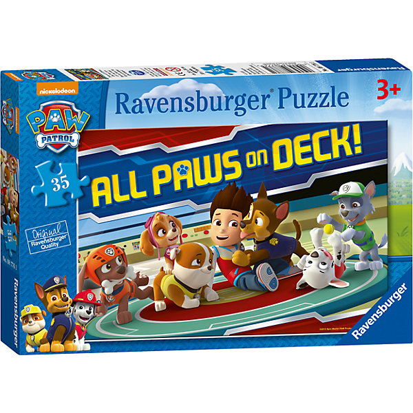 Пазл Щенячий патруль: готовы к действию, 35 деталей, Ravensburger Пазл Щенячий патруль: готовы к действию, 35 деталей, RavensburgerПазлы для малышей<br>Пазл Щенячий патруль: готовы к действию, 35 деталей, Ravensburger – яркий и красочный пазл, порадует маленького любителя головоломок.<br>Качественный чешский пазл сделан из крепкого и плотного картона. Благодаря такому картону детали долго будут сохраняться даже у самых маленьких детей, которые пока не очень аккуратны. Каждый элемент отлично соединяется с другим, образуя ровное полотно с картинкой. <br><br>Дополнительная информация:<br><br>- размер упаковки – 27*19*4 см<br>- материал: картон, бумага<br>- страна: Чехия<br><br>Пазл Щенячий патруль: готовы к действию, 35 деталей, Ravensburger можно купить в нашем интернет магазине.<br><br>Ширина мм: 275<br>Глубина мм: 190<br>Высота мм: 40<br>Вес г: 239<br>Возраст от месяцев: 36<br>Возраст до месяцев: 60<br>Пол: Унисекс<br>Возраст: Детский<br>SKU: 4919198