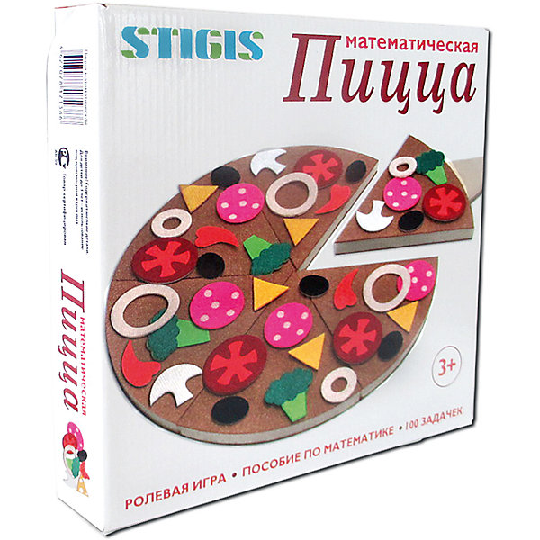 Игра на липучках Пицца математическая, Stigis Игра на липучках Пицца математическая, StigisОбучающие игры для дошкольников<br>Стигисы Пицца математическая, Стигис от компании Стигис ТМ – это новое направление в развивающих игрушках для детей. Стигисы выполнены по инновационной технологии, представляющей собой основное поле и набор из фигурок- аппликаций. Элементы крепятся на поле за счет невидимых и безопасных липучек. Все элементы набора выполнены из качественных материалов, которые устойчивы к деформации и изменению цвета. Комплектация набора включает в себя модель пиццы, выполненную на плотном поролоне, подложку, кусочки ингредиентов на липучках, разделочную доску, меню «Пиццерия», и сборник 100 задач.<br>Стигисы Пицца математическая способствуют формированию первых математических представлений в легкой игровой форме, знакомит с основными математическими действиями, обучает счету и развивает логическое мышление. <br><br>Дополнительная информация:<br><br>- Вид игр: сюжетно-ролевые игры, развивающие<br>- Предназначение: для дома, для детских садов, для развивающих центров<br>- Материал: текстиль<br>- Комплектация: тканевая пицца, подложка 26*26 см, 58 кусочков ингредиентов, доска разделочная, меню и сборник из 100 задач<br>- Размер упаковки (ДхШхВ): 29*28*4 см<br>- Вес: 400 г<br>- Особенности ухода: допускается сухая чистка<br><br>Подробнее:<br><br>• Для детей в возрасте: от 3 лет и до 10 лет <br>• Страна производитель: Россия<br>• Торговый бренд: Стигис ТМ<br><br>Стигисы Пицца математическая, Стигис можно купить в нашем интернет-магазине.<br><br>Ширина мм: 290<br>Глубина мм: 280<br>Высота мм: 40<br>Вес г: 400<br>Возраст от месяцев: 36<br>Возраст до месяцев: 120<br>Пол: Унисекс<br>Возраст: Детский<br>SKU: 4936344