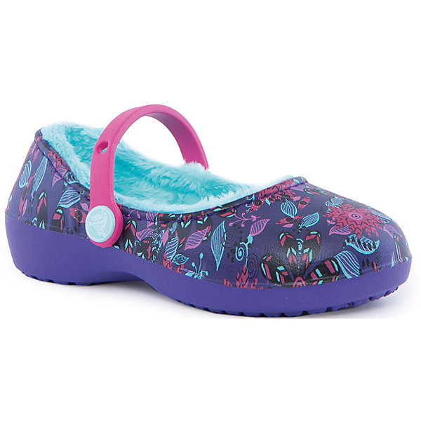 Сабо Karin Graphic Lined Clog для девочки Crocs Сабо Karin Graphic Lined Clog для девочки CrocsДомашние тапочки<br>Характеристики товара:<br><br>• цвет: фиолетовый<br>• материал: верх - текстиль, низ - 100% полимер Croslite™<br>• подкладка - искусственный мех<br>• антискользящая подошва<br>• бактериостатичный материал<br>• стильный дизайн<br>• устойчивая подошва<br>• страна бренда: США<br>• страна изготовитель: Китай<br><br>Для правильного развития ребенка крайне важно, чтобы обувь была удобной. Такие туфли обеспечивают детям необходимый комфорт, а удобная стелька позволяет ножкам дольше не уставать. Туфли легко надеваются и снимаются, отлично сидят на ноге. Материал, из которого они сделаны, не дает размножаться бактериям, поэтому такая обувь препятствует образованию неприятного запаха и появлению болезней стоп. <br>Обувь от американского бренда Crocs в данный момент завоевала широкую популярность во всем мире, и это не удивительно - ведь она невероятно удобна. Её носят врачи, спортсмены, звёзды шоу-бизнеса, люди, которым много времени приходится бывать на ногах - они понимают, как важна комфортная обувь. Продукция Crocs - это качественные товары, созданные с применением новейших технологий. Обувь отличается стильным дизайном и продуманной конструкцией. Изделие производится из качественных и проверенных материалов, которые безопасны для детей.<br><br>Туфли для девочки от торговой марки Crocs можно купить в нашем интернет-магазине.<br><br>Ширина мм: 225<br>Глубина мм: 139<br>Высота мм: 112<br>Вес г: 290<br>Цвет: розовый<br>Возраст от месяцев: 18<br>Возраст до месяцев: 21<br>Пол: Женский<br>Возраст: Детский<br>Размер: 23,29,26,25,24,30,28,27<br>SKU: 4940847