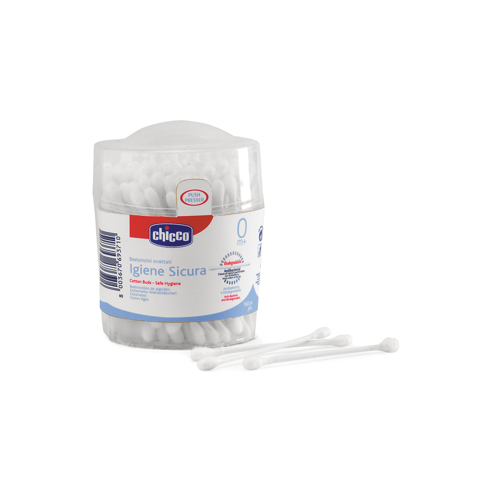 Палочки ватные Baby Moments 0мес.+ без ограничителя, CHICCO, 160шт. Палочки ватные Baby Moments 0мес.+ без ограничителя, CHICCO, 160шт.Уход за ребенком<br>Мягкие и гибкие ватные палочки прекрасно подойдут для маленького ушка Вашего малыша!<br><br>Дополнительная информация:<br><br>- Возраст: с рождения.<br>- 160 шт.<br>- Без ограничитаеля.<br>- Состав: полипропилен, хлопок.<br><br>Купить ватные палочки Baby Moments, можно в нашем магазине.<br><br>Ширина мм: 145<br>Глубина мм: 73<br>Высота мм: 88<br>Вес г: 80<br>Возраст от месяцев: 0<br>Возраст до месяцев: 36<br>Пол: Унисекс<br>Возраст: Детский<br>SKU: 4944277