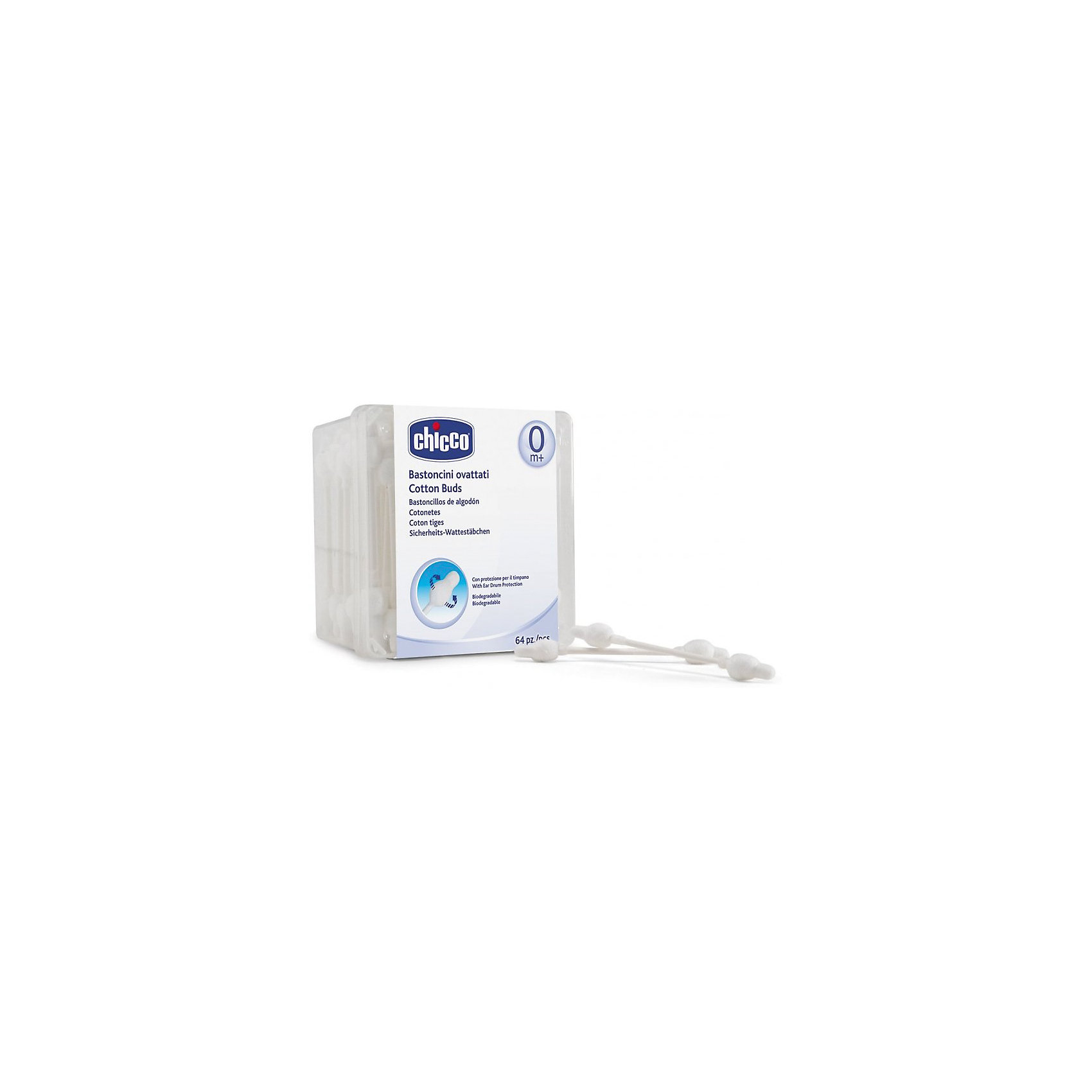 CHICCO Палочки ватные Baby Moments детские с ограничителем 0мес.+, CHICCO, 63шт.