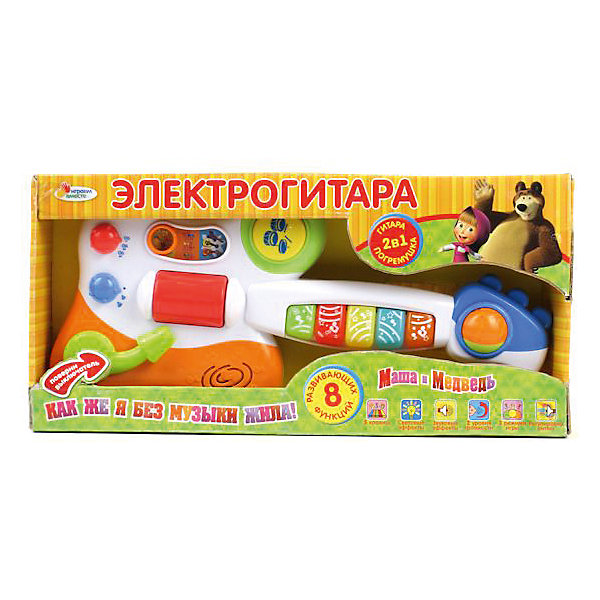 Электрогитара, со светом, Маша и Медведь, Играем вместе Электрогитара, со светом, Маша и Медведь, Играем вместеГитары<br>Электрогитара, со светом, Маша и Медведь, Играем вместе<br><br>Характеристики:<br><br>• воспроизводит несколько веселых мелодий<br>• можно использовать как погремушку<br>• 2 уровня громкости<br>• световые эффекты<br>• работает от батареек<br>• материал: пластик<br>• размер упаковки: 40х19х6,5 см<br><br>Электрогитара Маша и Медведь предназначена для малышей, которые очень любят музыку. Гитара может воспроизвести несколько зажигательных мелодий, под которые очень весело танцевать! Громкость музыки можно регулировать при необходимости. Клавиши начинают светиться при нажатии. Эта электрогитара станет прекрасным подарком для юного музыканта!<br><br>Электрогитару, со светом, Маша и Медведь, Играем вместе вы можете купить в нашем интернет-магазине.<br><br>Ширина мм: 70<br>Глубина мм: 400<br>Высота мм: 190<br>Вес г: 680<br>Возраст от месяцев: 36<br>Возраст до месяцев: 72<br>Пол: Унисекс<br>Возраст: Детский<br>SKU: 4950406