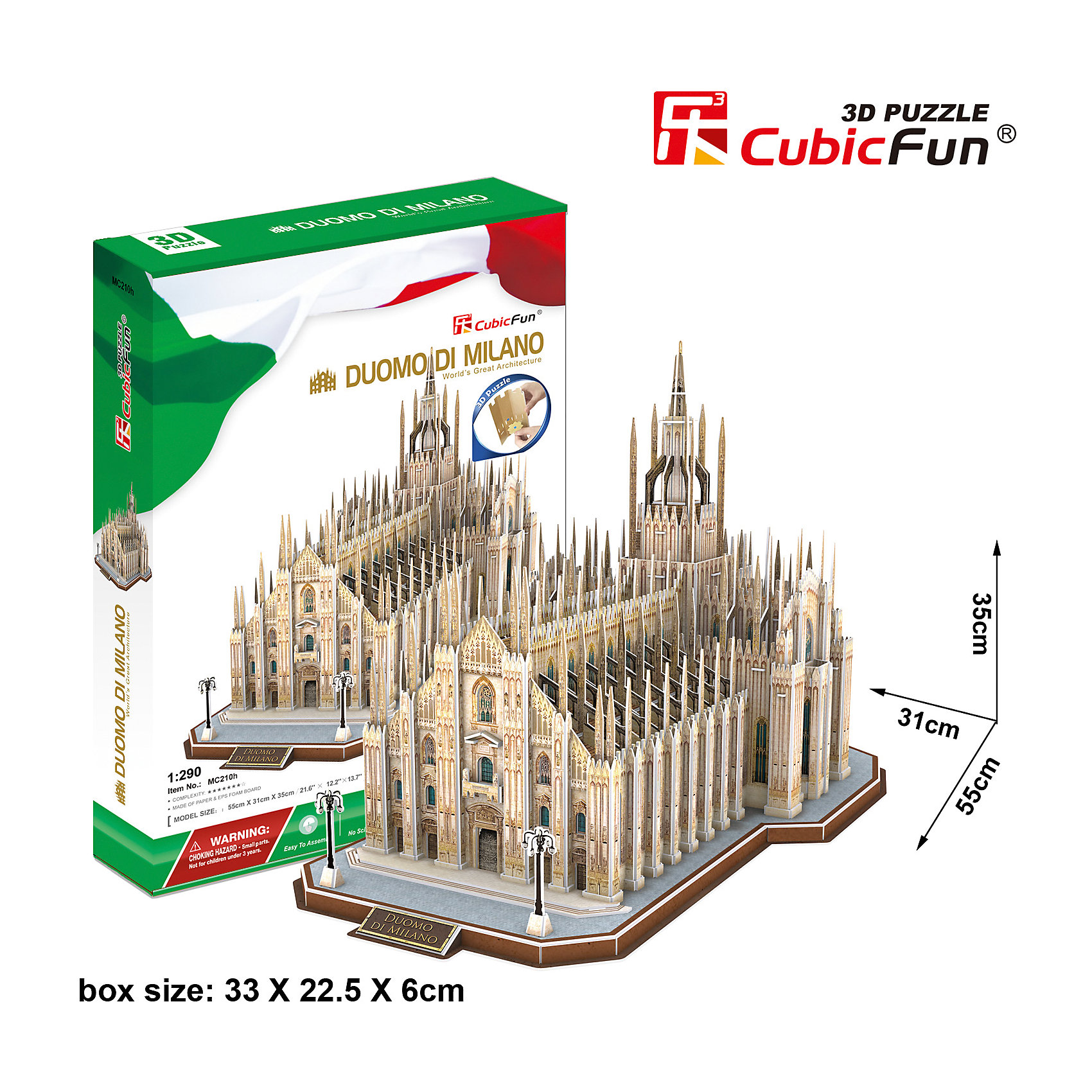 Пазл 3D Миланский Собор (Италия), CubicFun Пазл 3D Миланский Собор (Италия), CubicFun3D пазлы<br>Миланский собор или Дуомо ди Милано, как называют его сами миланцы, является, пожалуй, одной из ярчайших достопримечательностей в Европе. Пятый по величине в мире собор, жемчужина итальянской готики и единственная в Европе беломраморная готическая базилика, история которой насчитывает более шести столетий. Архитектура Миланского собора поражает не только фасадом, но и внутренним убранством – высоченные потолки, грандиозные колонны, мозаичные потолки и множество статуй, главная из которых – золотое изваяние покровительницы Милана. Именно под этими величественными сводами был коронован король Италии и император французов Наполеон I Бонапарт. Теперь у Вас есть возможность воссоздать это удивительное архитектурное сооружение, символ Милана, у себя дома с замечательным набором Cubic Fun MC210h Кубик фан Миланский Собор (Италия).<br><br>Наборы Кубик Фан – это необычные 3D пазлы, которые точно воссоздают объемную масштабированную модель своего прототипа. Для сборки моделей Cubic Fun не нужен клей, детали отлично совмещаются друг с другом.<br><br>Ширина мм: 230<br>Глубина мм: 335<br>Высота мм: 65<br>Вес г: 1110<br>Возраст от месяцев: 72<br>Возраст до месяцев: 192<br>Пол: Унисекс<br>Возраст: Детский<br>SKU: 4951155