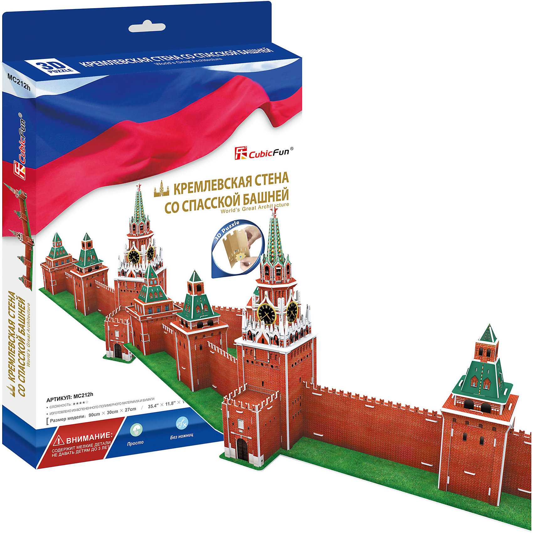 Пазл 3D Кремлевская стена со Спасской башней (Россия), CubicFun Пазл 3D Кремлевская стена со Спасской башней (Россия), CubicFun3D пазлы<br>Спасская башня – это, пожалуй, самая известная из 20 башен Московского Кремля. А знаменита она, конечно же, наличием часов-курантов. Башня с часами была возведена в конце 15 века и до сих пор является одним из главных украшений Кремлевской стены. Высота её шпиля со звездой 71 метр, а толщина стен превышает 3,5 метра! Постройте Спасскую башню и часть кремлевкой стены у себя дома с набором Кубик фан!<br><br>Наборы Кубик Фан – это необычные 3D пазлы, которые точно воссоздают объемную масштабированную модель своего прототипа. Для сборки моделей Cubic Fun не нужен клей, детали отлично совмещаются друг с другом.<br><br>Ширина мм: 220<br>Глубина мм: 330<br>Высота мм: 30<br>Вес г: 592<br>Возраст от месяцев: 72<br>Возраст до месяцев: 192<br>Пол: Унисекс<br>Возраст: Детский<br>SKU: 4951156