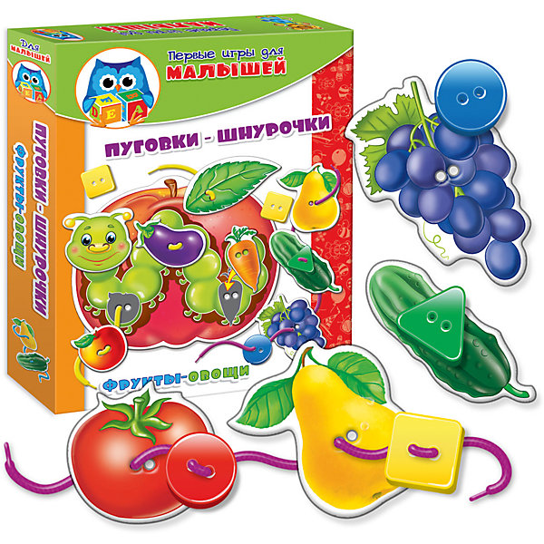 Набор развивающих игр Фрукты-овощи, Vladi Toys Набор развивающих игр Фрукты-овощи, Vladi ToysШнуровки<br><br><br>Ширина мм: 195<br>Глубина мм: 245<br>Высота мм: 35<br>Вес г: 168<br>Возраст от месяцев: 24<br>Возраст до месяцев: 60<br>Пол: Унисекс<br>Возраст: Детский<br>SKU: 4954059