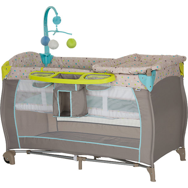 Манеж Baby Center, Hauck, Multi Dots sand, Hauck Манеж Baby Center, Hauck, Multi Dots sand, HauckДетские кроватки<br>Характеристики товара:<br><br>• возраст: с рождения;<br>• материал: текстиль, пластик;<br>• 2 уровня высоты, максимальная нагрузка на верхний уровень - 7 кг;<br>• столик для пеленания;<br>• музыкальная подвеска с игрушками;<br>• боковая панель для принадлежностей;<br>• два колеса;<br>• в комплекте матрасик и сумка для транспортировки;<br>• компактно складывается;<br>• размеры в разложенном состоянии: 60х120х80 см;<br>• размеры в сложенном состоянии : 80х27х27 см;<br>• размер внутреннего пространства: 120х60 см;<br>• толщина матраса: 2 см;<br>• вес: 14 кг;<br>• страна изготовитель: Германия.<br><br>Манеж Hauck Baby Center оснащен столиком для пеленания, полкой для вещей, необходимых для пеленания, подвесным уровнем дна для новорожденных, мобилем с мягкими мишками-игрушками – функционально идеальный вариант, если Вы путешествуете с ребенком. <br><br>Подвесное дно манежа для новорожденных облегчает укладывание и доставание ребенка, предохраняя Вашу спину от перенапряжения. <br><br>Манеж-кровать Hauck Baby Center оснащена двумя колесиками со стопами, которые позволяют легко перемещать по комнате. Система складывания достаточно проста и в сложенном состоянии Baby Center не занимает много места. Отличный вариант для дома и поездок.<br><br>Манеж Baby Center, Hauck, Multi Dots sand, Hauck можно купить в нашем интернет-магазине.<br><br>Ширина мм: 826<br>Глубина мм: 337<br>Высота мм: 320<br>Вес г: 13972<br>Цвет: grau/gr?n<br>Возраст от месяцев: 0<br>Возраст до месяцев: 24<br>Пол: Унисекс<br>Возраст: Детский<br>SKU: 4966781