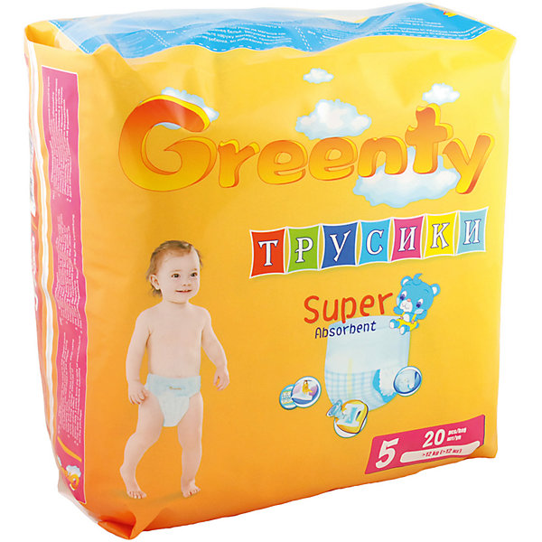 Подгузники-трусики Greenty 5, + 12 кг, 20 шт. Подгузники-трусики Greenty 5, + 12 кг, 20 шт.Трусики-подгузники<br>Трусики-подгузники ГРИНТИ – уникальная разработка специалистов для малышей, ведущих подвижный образ жизни. Продукт имеет премиум качество, но его цена приятно удивит родителей. <br>Трусики легко одеть даже на самого активного малыша. Модель не сковывает движения, позволяет ребенку перемещаться во всех направлениях, не испытывая дискомфорт. Трусики – подгузники отлично впитывают и оснащены специальными манжетами, предотвращающими протекание. Примечательно, что у модели есть индикатор наполнения, который уже успел полюбиться всем родителям.<br><br>Дополнительная информация:<br><br>модель: Гринти 5;<br>возраст: +12 кг;<br>количество: 20 шт.<br><br>Подгузники-трусики Greenty 5, + 12 кг, 20 шт. можно приобрести в нашем магазине.<br><br>Ширина мм: 220<br>Глубина мм: 150<br>Высота мм: 230<br>Вес г: 750<br>Возраст от месяцев: 24<br>Возраст до месяцев: 60<br>Пол: Унисекс<br>Возраст: Детский<br>SKU: 4968081