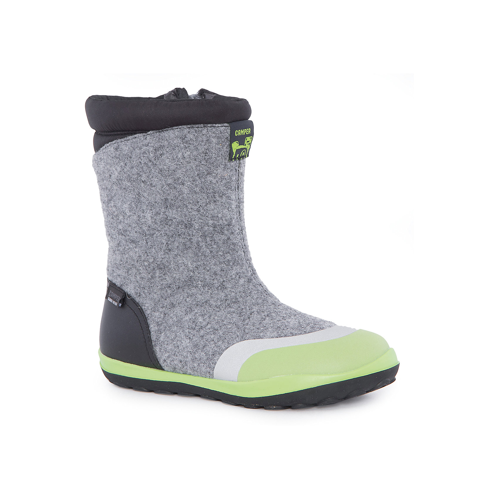 Валенки Camper Валенки CamperВаленки<br>Характеристики:<br><br>• Предназначение: повседневная обувь<br>• Сезон: зима<br>• Пол: универсальный<br>• Цвет: серый, черный, салатовый<br>• Материал верха и стельки: кожа, войлок<br>• Материал подошвы: резина<br>• Тип каблука и подошвы: плоская<br>• Тип застежки: молния боковая<br>• Уход: удаление загрязнений мягкой тканью или щеткой для обуви<br><br>Сапоги Camper изготовлены испанским торговым брендом, специализирующимся на производстве обуви премиум-класса. Детская обувь Camper учитывает анатомические особенности детской растущей ноги, поэтому при ее изготовливлениииспользуются материалы самого высокого качества. Сапоги выполнены из сочетания кожи и войлока, все элементы верха прошиты. Эта модель обуви выполнена с повышенным внутренним утеплением. Сапоги классического стиля представлены в ярком дизайне. Обувь отличается высокой прочностью, износостойкостью, но при этом легким весом и гибкостью. <br><br>Сапоги Camper можно купить в нашем интернет-магазине.<br><br>Ширина мм: 257<br>Глубина мм: 180<br>Высота мм: 130<br>Вес г: 420<br>Цвет: разноцветный<br>Возраст от месяцев: 108<br>Возраст до месяцев: 120<br>Пол: Унисекс<br>Возраст: Детский<br>Размер: 33,31,35,37,34,36,38,32<br>SKU: 4974973