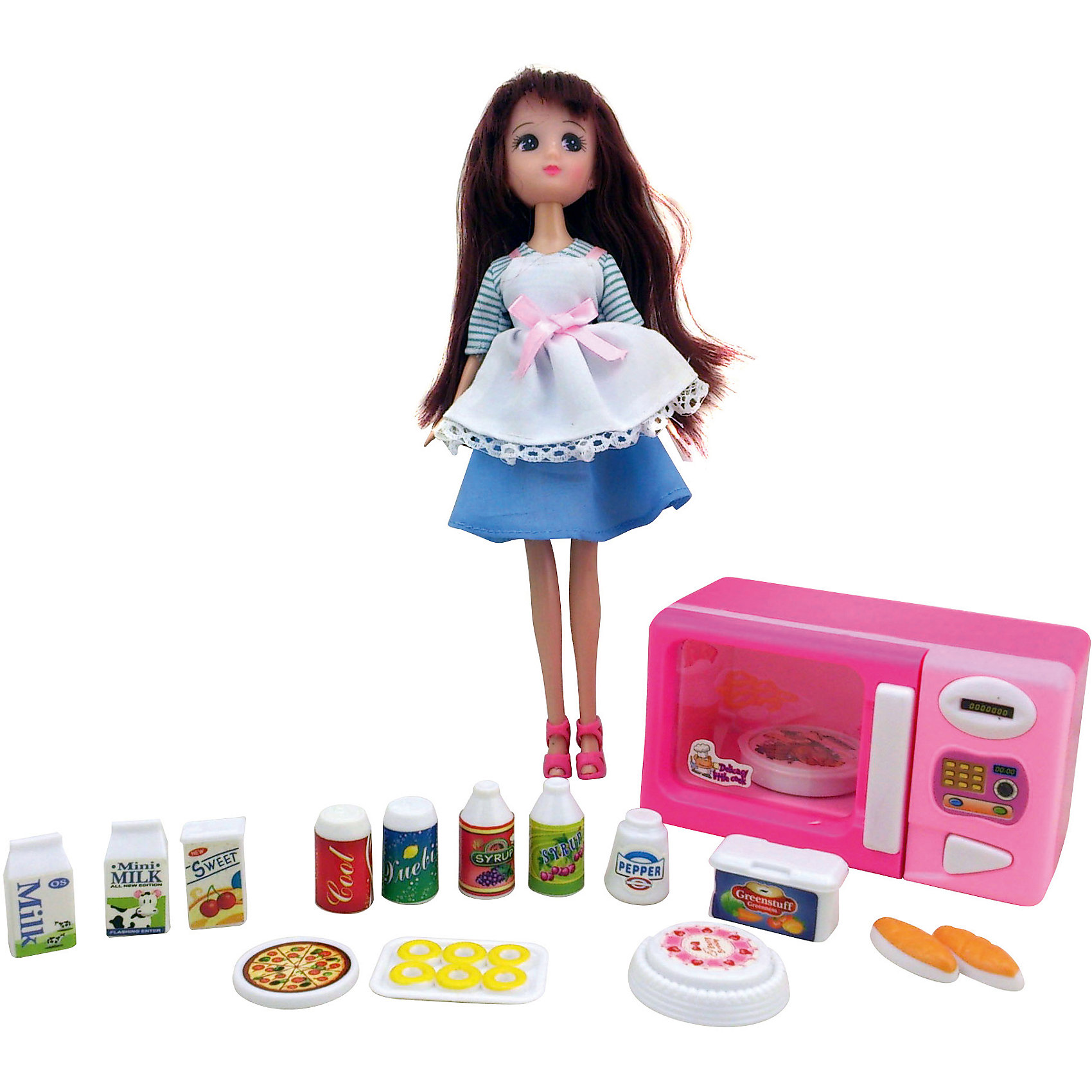 Игровой набор Кукла, микроволновая печка, продукты, Krutti Игровой набор Кукла, микроволновая печка, продукты, KruttiИгрушечная бытовая техника<br>Яркий набор с куклой, микроволновой печкой и продуктами, будет прекрасным сюрпризом для Вашей малышки!<br>В наборе: кукла - 1шт. (высота 24 см), микроволновая печь - 1шт. (длина 11,5 см), пицца - 1шт., банка с напитком - 2шт., торт - 1шт., бутылка с сиропом - 2шт., пирожки - 2шт., поднос с пончиками - 1шт., пакет молока - 2шт., перечница - 1шт., коробочка с соком - 1шт., контейнер с овощами - 1шт.<br><br>Дополнительная информация:<br><br>- Возраст: от 3 лет.<br>- Материал: пластик с элементами металла, текстиль.<br>- Размер упаковки: 11.5х4х23.5 см.<br>- Вес в упаковке: 568 г.<br><br>Купить игровой набор Кукла, микроволновая печка, продукты от Krutti, можно в нашем магазине.<br><br>Ширина мм: 115<br>Глубина мм: 40<br>Высота мм: 235<br>Вес г: 568<br>Возраст от месяцев: 36<br>Возраст до месяцев: 2147483647<br>Пол: Унисекс<br>Возраст: Детский<br>SKU: 4985466