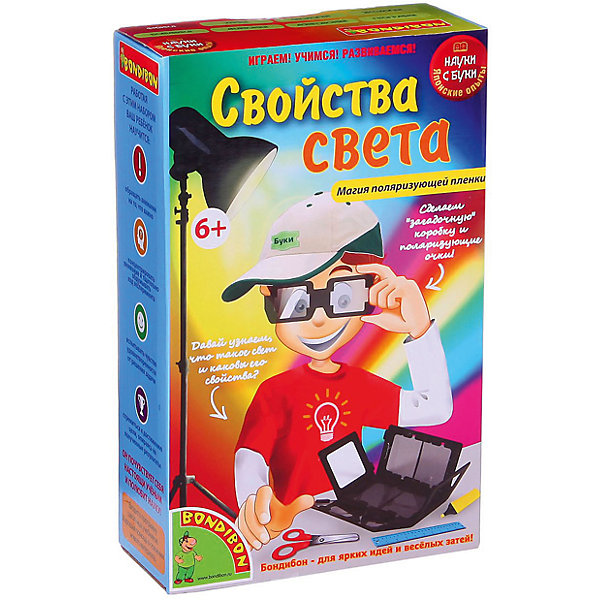 Японские опыты Свойства света Японские опыты Свойства светаФизика<br>Что такое свет? Каким он бывает и как его лучи влияют на наше зрительное восприятие? Что такое поляризующая пленка и где она применяется? На все эти вопросы ответит захватывающий набор опытов Свойства света!<br>В наборе: оправа для очков, 2 рамки для коробки, 2 поляризующей пленки, прозрачная пластина, прозрачная наклейка, подробная инструкция.<br><br>Дополнительная информация:<br><br>- Возраст: от 6 лет.<br>- Материал: высококачественный пластик.<br>- Размер упаковки: 13x20.5x5.5 см.<br><br>Купить японские опыты Свойства света можно в нашем магазине.<br><br>Ширина мм: 13<br>Глубина мм: 6<br>Высота мм: 21<br>Вес г: 183<br>Возраст от месяцев: 72<br>Возраст до месяцев: 144<br>Пол: Унисекс<br>Возраст: Детский<br>SKU: 4993052