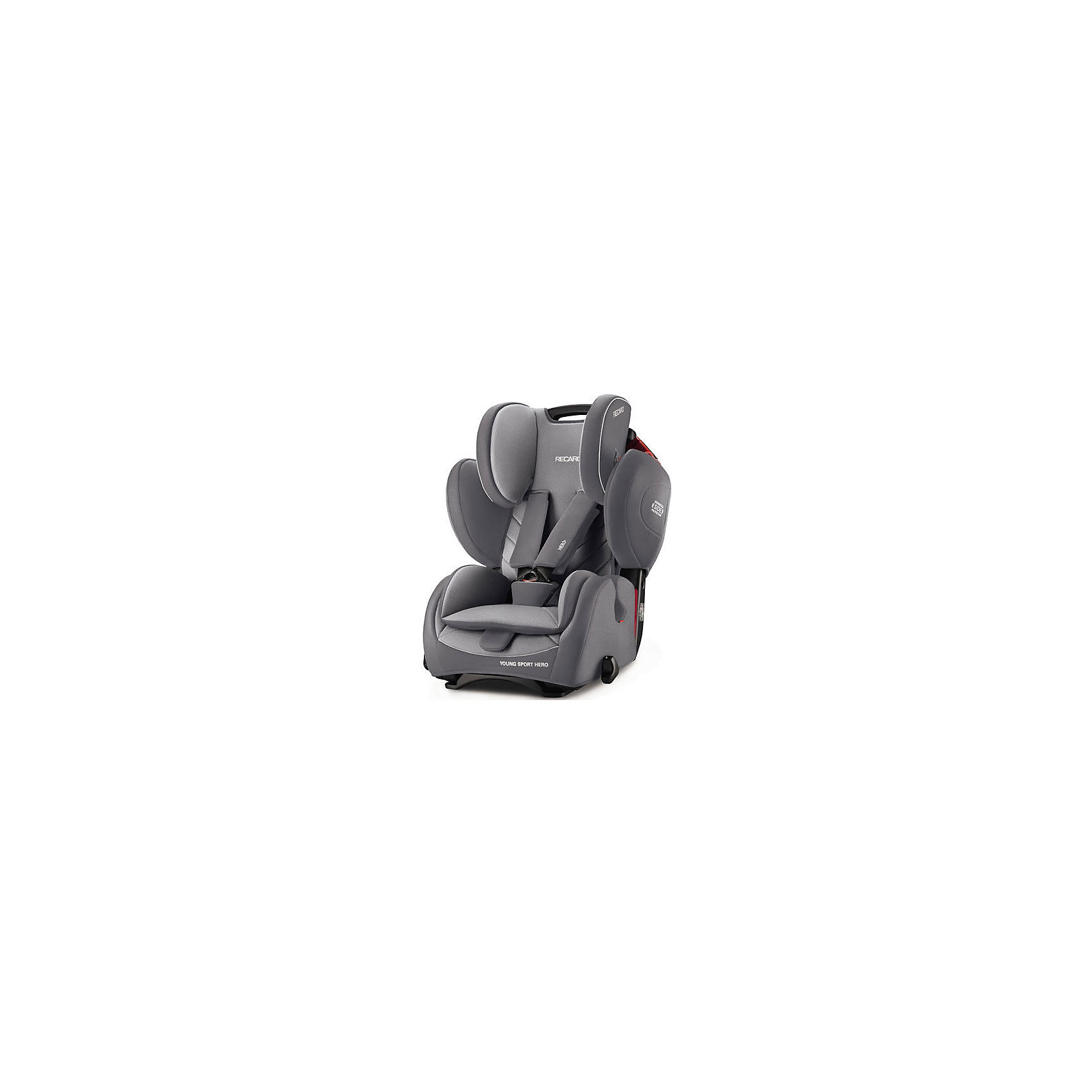 Автокресло RECARO Young Sport Hero, 9-36 кг, aluminum grey Автокресло RECARO Young Sport Hero, 9-36 кг, aluminum greyГруппа 1-2-3 (От 9 до 36 кг)<br>Характеристики автокресла Young Sport HERO: <br><br>• группа автокресла: 1-2-3;<br>• вес ребенка: 9-36 кг;<br>• возраст ребенка: от 9 месяцев до 12 лет;<br>• способ установки: по ходу движения автомобиля;<br>• способ крепления: штатными ремнями безопасности автомобиля;<br>• материал: пластик, полиэстер.<br><br>Особенности автокресла: <br><br>• высота подголовника регулируется, 3 положения;<br>• высота ремней регулируется, 3 положения;<br>• меняется угол наклона спинки: положение «сидя» и «полусидя», 10-15 градусов;<br>• 5-ти точечные ремни с мягкими накладками, защита от перекручивания – этими ремнями ребенка можно пристегнуть на возрастном этапе 9 месяцев-4 года;<br>• после 4-х лет ребенка в автокресле пристегивают штатными 3-х точечными ремнями безопасности;<br>• анатомический вкладыш с мягкой подушечкой, для детей от 9 месяцев до 4-х лет;<br>• усиленная боковая защита;<br>• система вентиляции;<br>• дышащие, износостойкие чехлы – стирка при температуре 30 градусов.<br><br>Размеры:<br><br>• высота спинки автокресла: 47/58 см;<br>• ширина сиденья: 32 см;<br>• глубина сиденья: 30 см;<br>• ширина подголовника: 19 см;<br>• ширина вкладыша: 24 см;<br>• размеры автокресла: 70х47х57 см;<br>• вес: 8,3 кг;<br>• вес в упаковке: 9,9 кг.<br><br>Автокресло Young Sport Hero, 9-36 кг, Recaro, aluminum grey можно купить в нашем интернет-магазине.<br><br>Ширина мм: 500<br>Глубина мм: 580<br>Высота мм: 700<br>Вес г: 10000<br>Возраст от месяцев: 9<br>Возраст до месяцев: 144<br>Пол: Унисекс<br>Возраст: Детский<br>SKU: 4999102