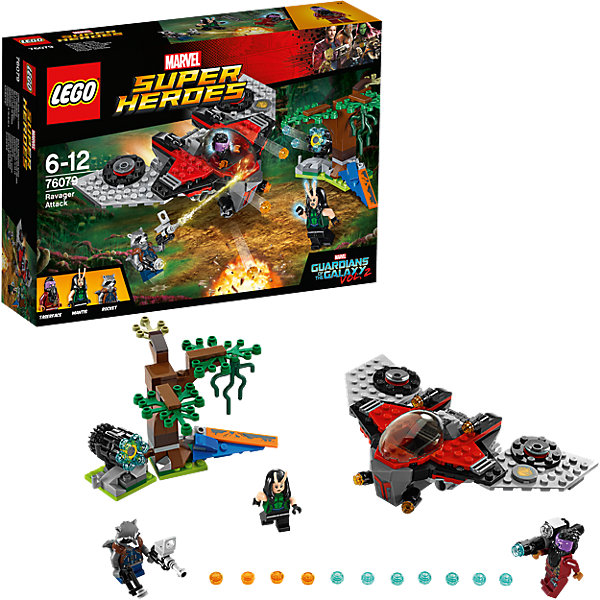 LEGO Super Heroes 76079: Нападение Тазерфейса LEGO Super Heroes 76079: Нападение ТазерфейсаПластмассовые конструкторы<br>LEGO Super Heroes 76079: Нападение Тазерфейса<br><br>Характеристики:<br><br>- в набор входит: детали корабля и дерева, 3 минифигурки, аксессуары, книга комиксов, красочная инструкция по сборке<br>- минифигурки набора: Ракета, Мантис, Тазерфейс<br>- состав: пластик<br>- количество деталей: 197<br>- размер упаковки: 26 * 6 * 19 см.<br>- для детей в возрасте: от 6 до 12 лет<br>- Страна производитель: Дания/Китай/Чехия<br><br>Легендарный конструктор LEGO (ЛЕГО) представляет серию «Marvel Super Heroes» (Супер герои Марвел) по сюжетам фильмов, мультфильмов и комиксов о супергероях. <br><br>Этот набор понравится любителям фильмов Marvel Стражи галактики. Минифигурки набора выглядят ярко, очень качественно проработаны, в их разработке были использованы уникальные детали не встречающиеся в других наборах. Енот Ракета представлен в более детализированном костюме и новым оружием, теперь он улыбается. Прическа Мантис уникальна из-за добавленных двух антенн и длинных густых черных волос. Прическа Тазерфейса соединена с его густой бородой, его фиолетовый цвет лица ярко выделяется, у него так же появилось новое оружие стреляющее ракетами с помощью механизма. <br><br>Битва героев происходит на зелёной планете в болотистой местности, поэтому в набор включено дерево с характерными деталями. Космический корабль набора выглядит очень реалистично, оснащен двумя турбинами, кабина пилота открывается, фронтальные пушки стреляют снарядами с помощью механизма. Помоги героям выиграть эту битву со злом на необычной планете с помощью ультраэффективной многоствольной пушки из обломков Милано. <br><br>Играя с конструктором ребенок развивает моторику рук, воображение и логическое мышление, научится собирать по инструкции и создавать свои модели. Придумывайте новые истории любимых героев с набором LEGO «Marvel Super Heroes»!<br><br>Конструктор LEGO Super Heroes 76079: Нападение Тазерфейса можно купить в нашем интернет-магазине.<br><br>Ширина мм: 264<br>Глубина мм: 192<br>Высота мм: 66<br>Вес г: 323<br>Возраст от месяцев: 72<br>Возраст до месяцев: 144<br>Пол: Мужской<br>Возраст: Детский<br>SKU: 5002406