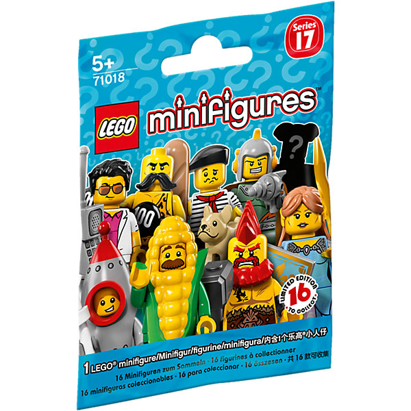 LEGO 71018: Минифигурки, серия 17 LEGO 71018: Минифигурки, серия 17Пластмассовые конструкторы<br>LEGO 71018: Минифигурки, серия 17<br><br>Характеристики:<br><br>- в набор входит: 1 минифигурка, демонстрационная пластина, коллекционная брошюра<br>- состав: пластик<br>- для детей в возрасте: от 5 до 14 лет<br>- Страна производитель: Дания/Китай/Чехия<br><br>Легендарный конструктор LEGO (ЛЕГО) представляет свои семнадцатую серию минифигурок – человечков ЛЕГО. <br><br>Каждая минифигурка подходит для игры с любым стандартным конструктором ЛЕГО (кроме серии LEGO Duplo). В индивидуальном пакетике скрыта одна из фигурок серии и нельзя заранее узнать какая именно. Если у вас уже есть наборы лего, то обновление человечков будет очень кстати, самые разнообразные фигурки привнесут много нового в игру. Все фигурки могут поворачивать головой, двигать руками и ногами, а также принимать сидячее положение. <br><br>Стандартные ручки минифигурок могут держать стандартные предметы ЛЕГО, некоторые минифигурки серии идут в комплекте с аксессуарами. Фигурки выглядят ярко, очень качественно проработаны в деталях и рисунках, некоторые имеют по два выражения лица. Сюрприз и игрушка ожидают вас с каждым таинственным пакетиком минифигурок ЛЕГО серии 17, какая именно попадется вам? Наполните свой лего-город новыми героями серии!<br><br>LEGO 71018: Минифигурки, серия 17 можно купить в нашем интернет-магазине.<br><br>Ширина мм: 116<br>Глубина мм: 88<br>Высота мм: 15<br>Вес г: 12<br>Возраст от месяцев: 60<br>Возраст до месяцев: 144<br>Пол: Унисекс<br>Возраст: Детский<br>SKU: 5002410