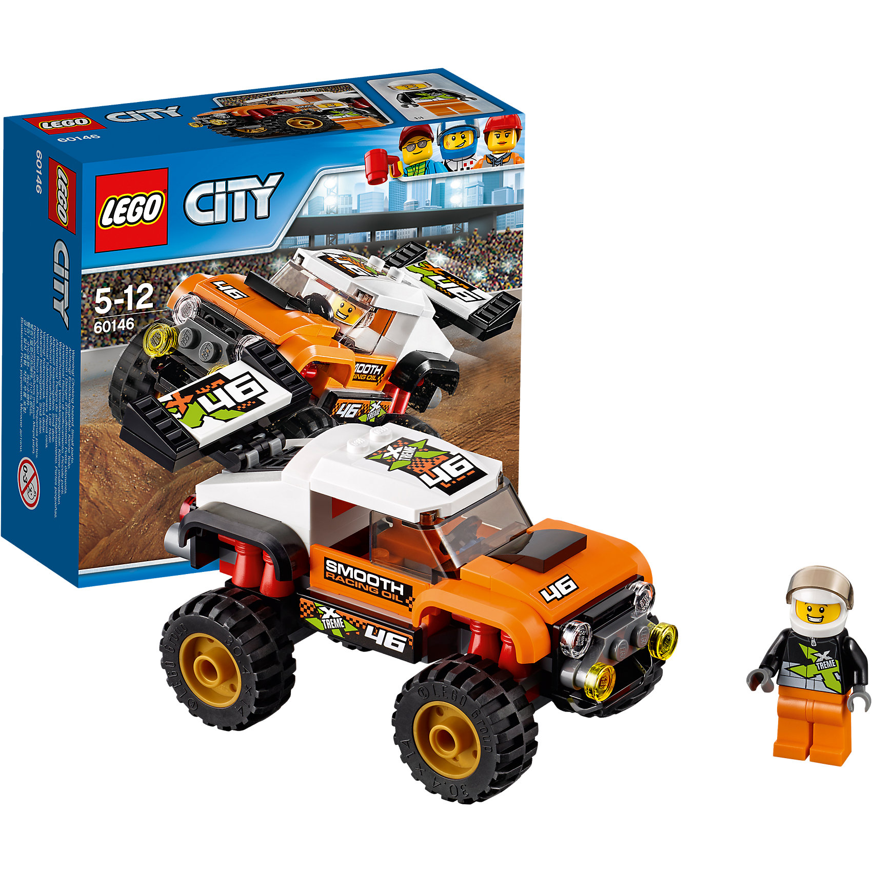 LEGO City 60146: Внедорожник каскадера LEGO City 60146: Внедорожник каскадераПластмассовые конструкторы<br>LEGO City 60146: Внедорожник каскадера<br><br>Характеристики:<br><br>- в набор входит: детали внедорожника, наклейки для оформления, минифигурка, инструкция<br>- состав: пластик<br>- количество деталей: 91<br>- приблизительное время сборки: 20 минут<br>- размер коробки: 15 * 6 * 14 см.<br>- размер внедорожника: 12 * 6 * 6 см.<br>- для детей в возрасте: от 5 до 12 лет<br>- Страна производитель: Дания/Китай/Чехия<br><br>Легендарный конструктор LEGO (ЛЕГО) представляет серию «City» (Сити) в виде деталей жизни большого города, в котором есть абсолютно все. Серия делает игры еще более настоящими, благодаря отличным аксессуарам. Каскадерские трюки очень популярны в лего сити. Этот яркий внедорожник со спортивным дизайном побеждает на экстремальных соревнованиях каскадеров и участвует в популярных фильмах. Очень интересные детали крыши кабины, спойлера и выхлопной трубы выделяют внедорожник этого набора. Датели отлично смотрятся как на этой модели, так и на будущих самодельных вариантах средств передвижения. Кабина водителя защищена прочными стеклами. Сам каскадер отлично детализирован и качественно прорисован. Его оранжево-черный костюм отлично сочетается со шлемом безопасности. Стекло шлема поднимается и опускается, а сам шлем можно снимать. Этот интересный набор отлично подойдет как новичкам Лего, так и преданным фанатам и коллекционерам серии. Моделируй разные истории и ситуации в Лего Сити, а в процессе игры развивай творческие способности и претворяй свои идеи в жизнь.<br><br>Конструктор LEGO City 60146: Внедорожник каскадера можно купить в нашем интернет-магазине.<br><br>Ширина мм: 161<br>Глубина мм: 142<br>Высота мм: 63<br>Вес г: 169<br>Возраст от месяцев: 60<br>Возраст до месяцев: 144<br>Пол: Мужской<br>Возраст: Детский<br>SKU: 5002462
